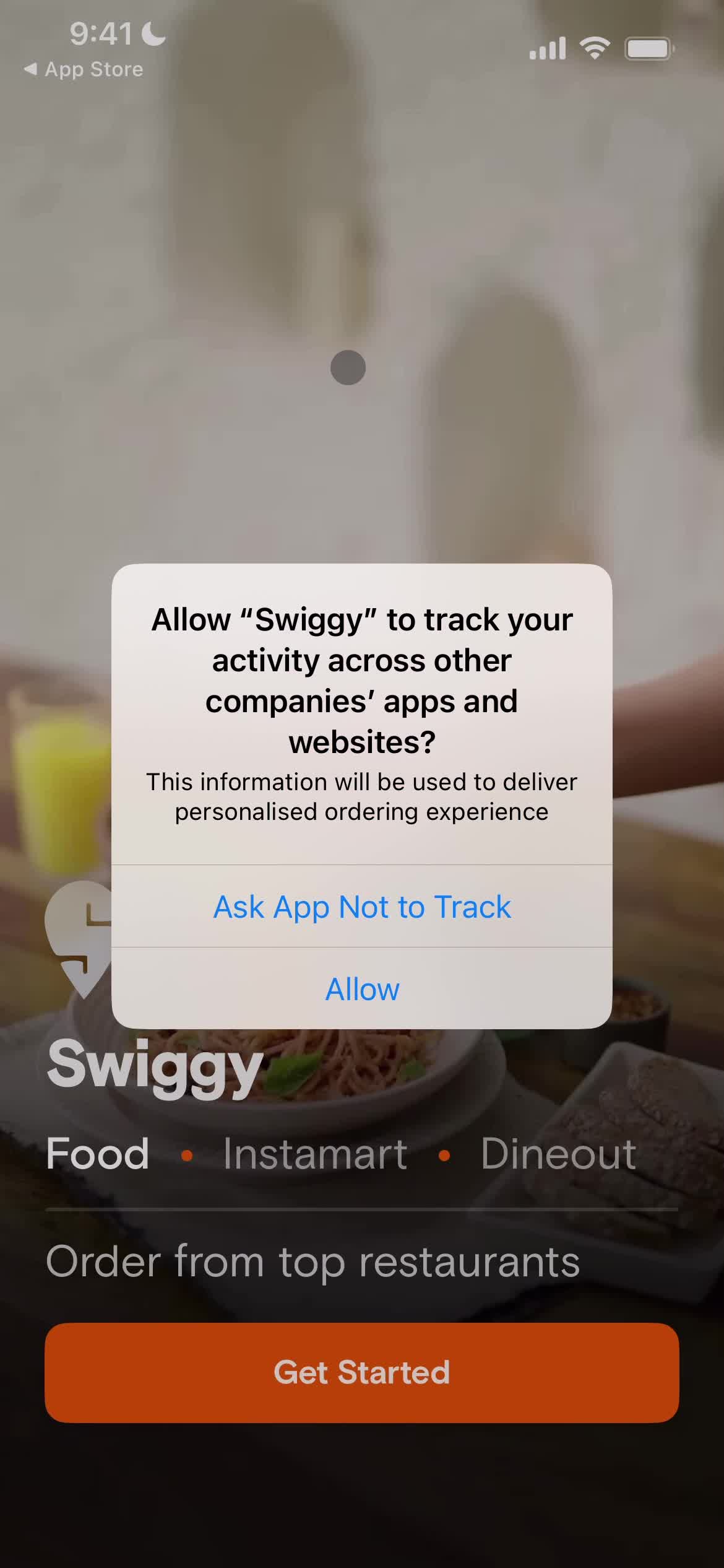 Swiggy enable tracking screenshot