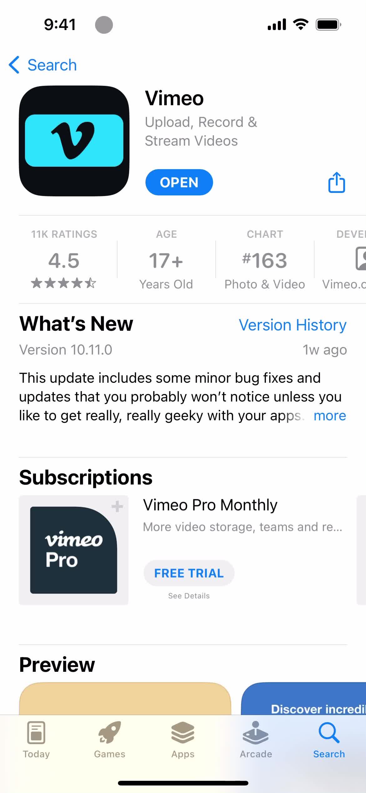 Vimeo app store listing screenshot