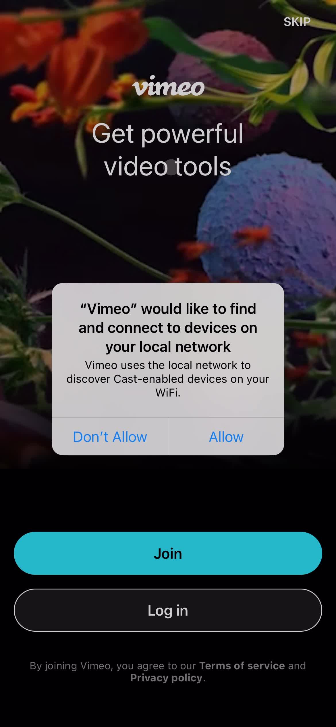 Vimeo enable network access screenshot