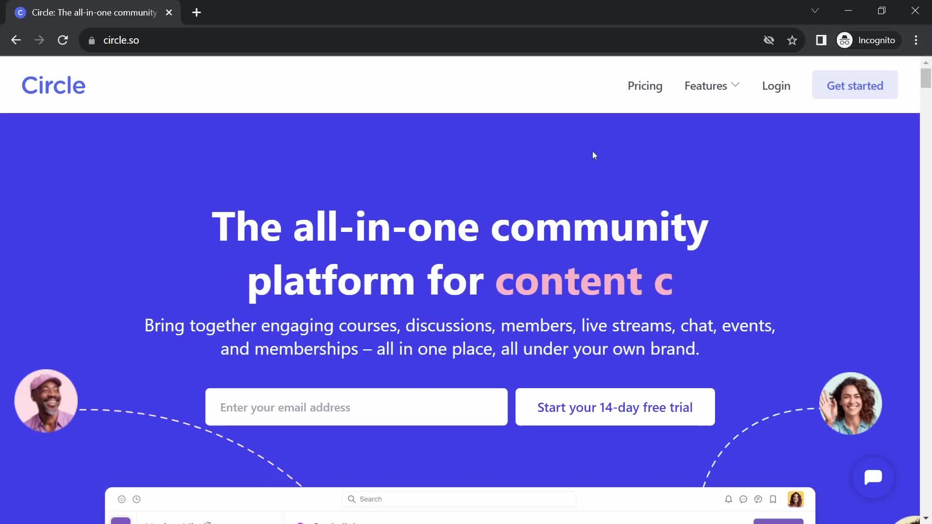 Circle homepage screenshot