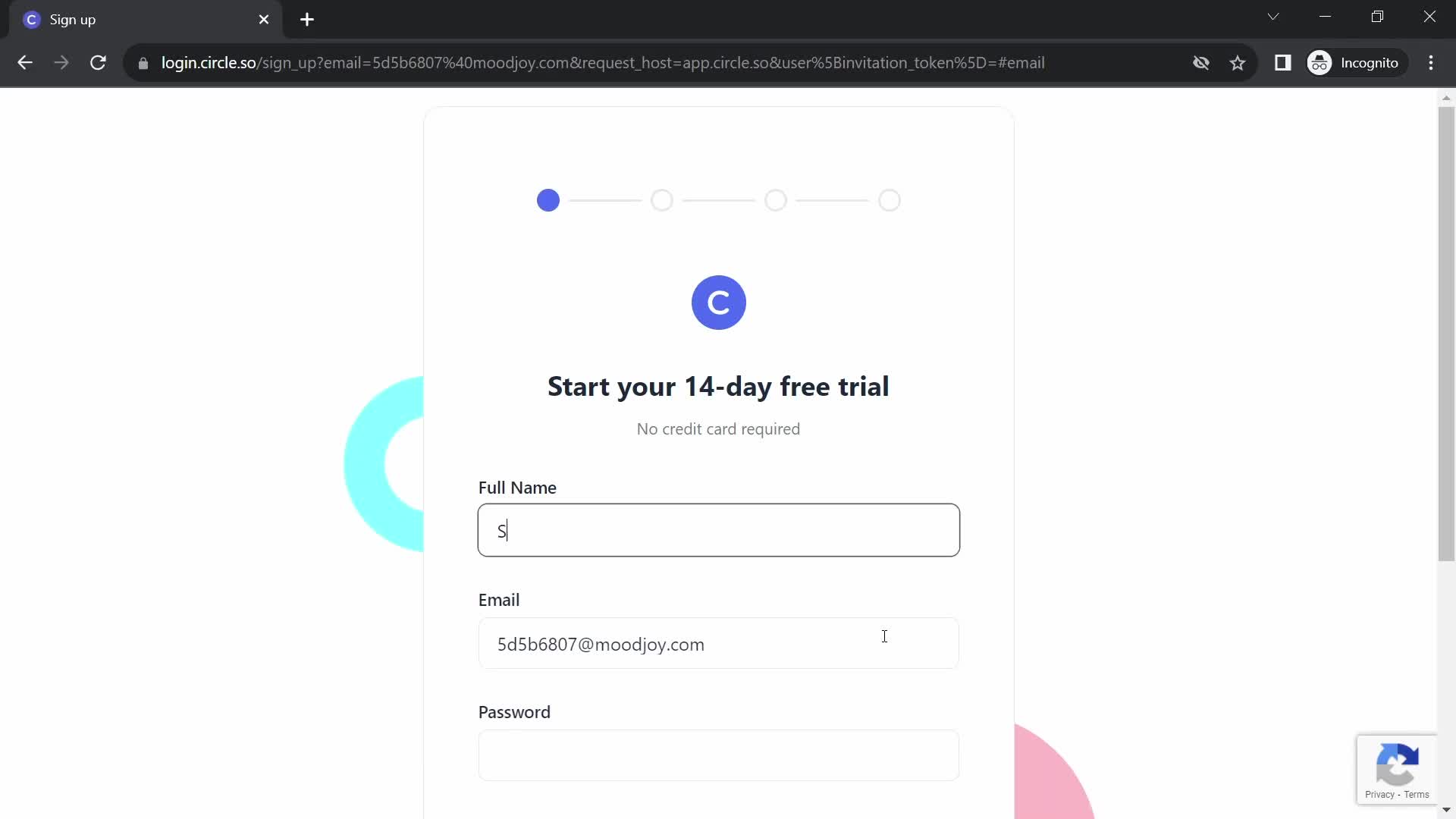 Circle sign up screenshot