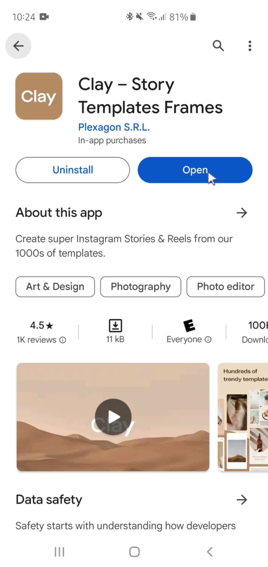 Clay - Story Templates play store page screenshot