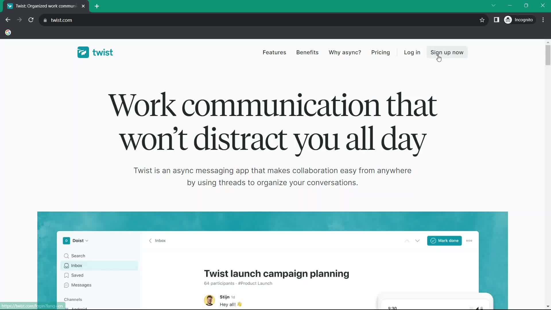 Twist homepage screenshot