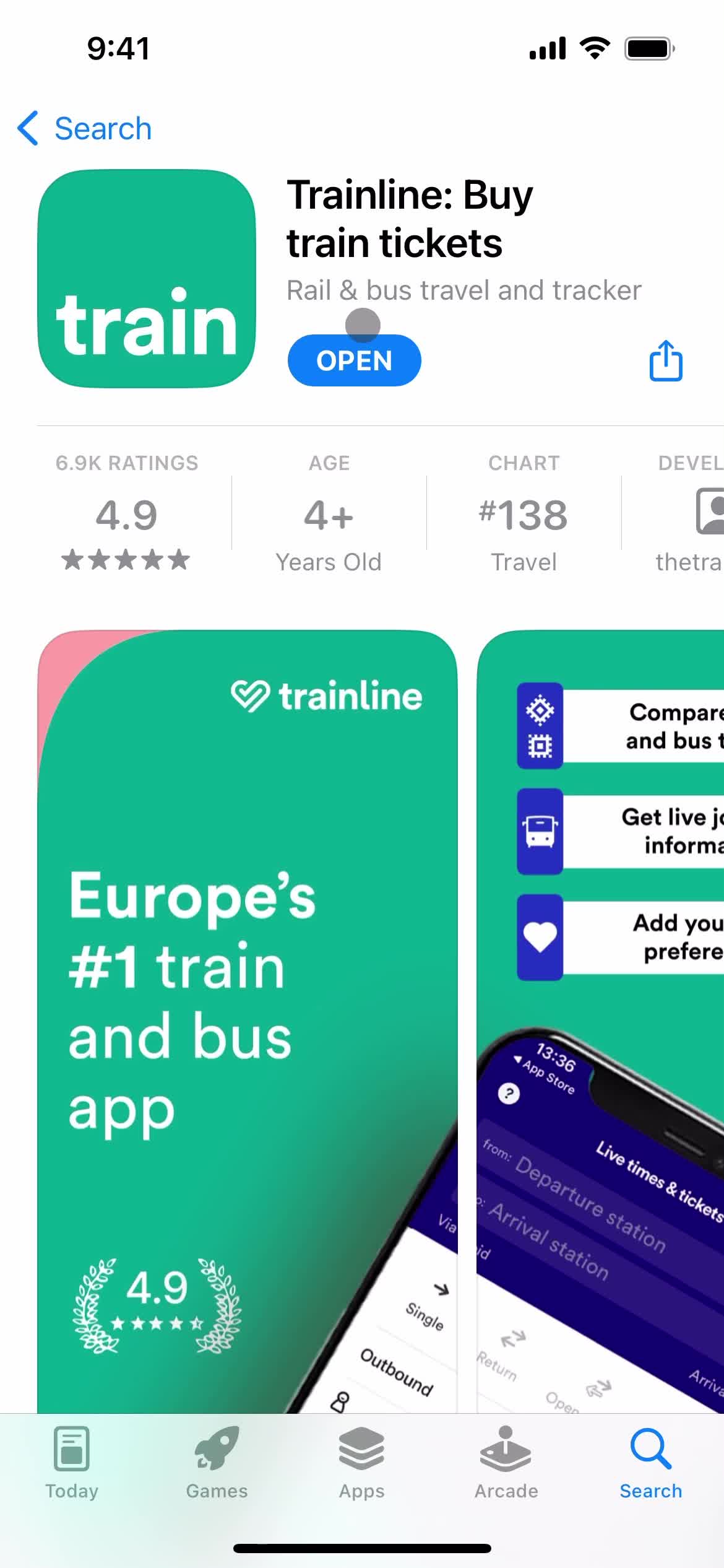 Trainline app store listing screenshot