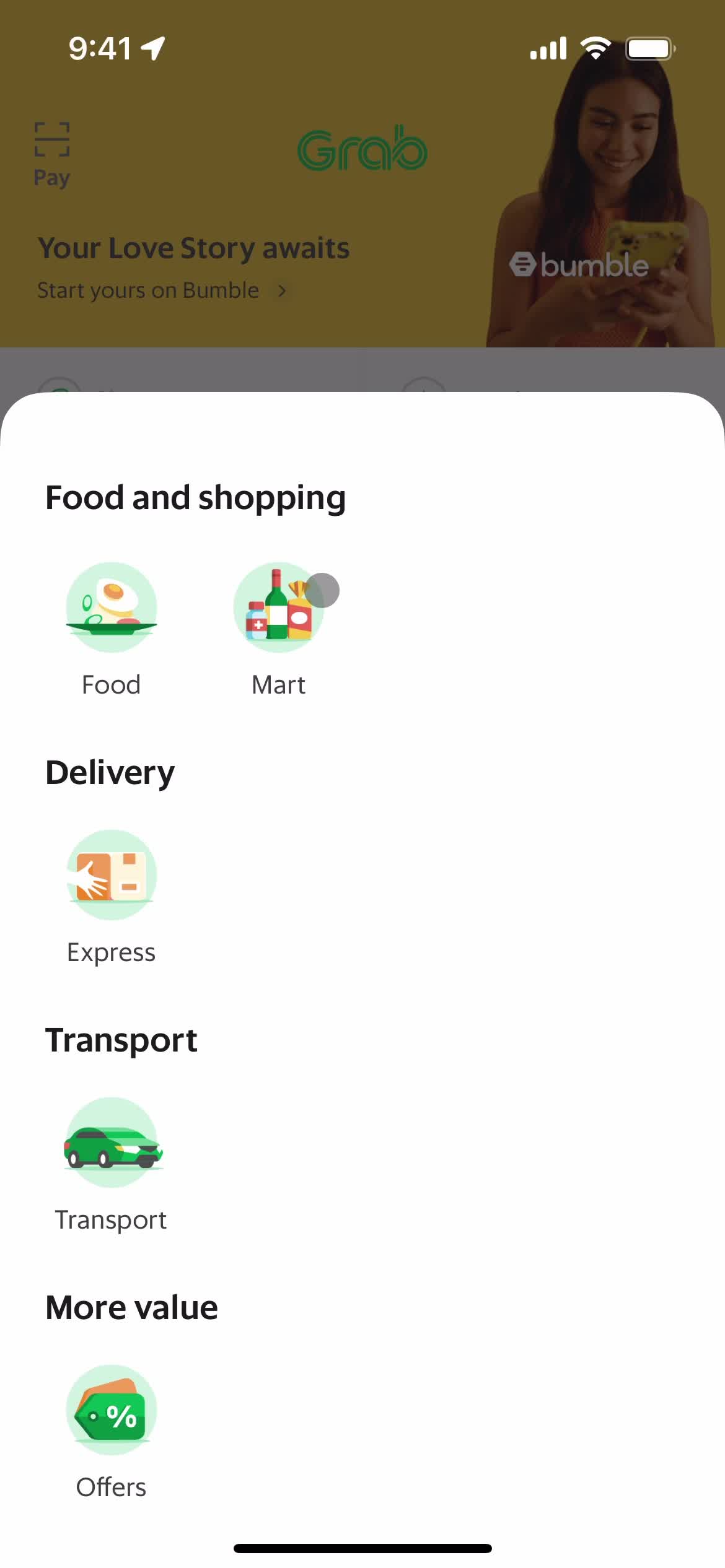 Grab categories screenshot