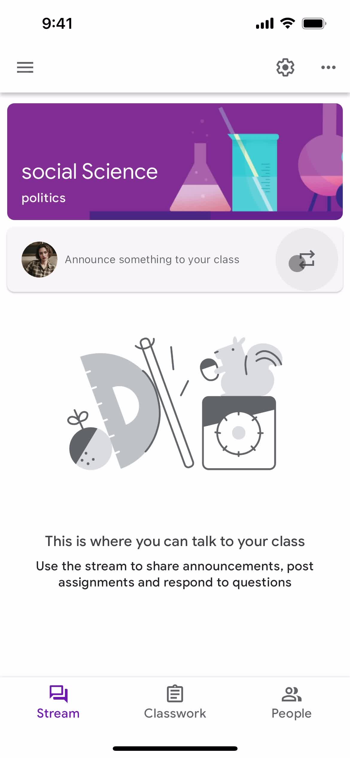 Google Classroom class details screenshot