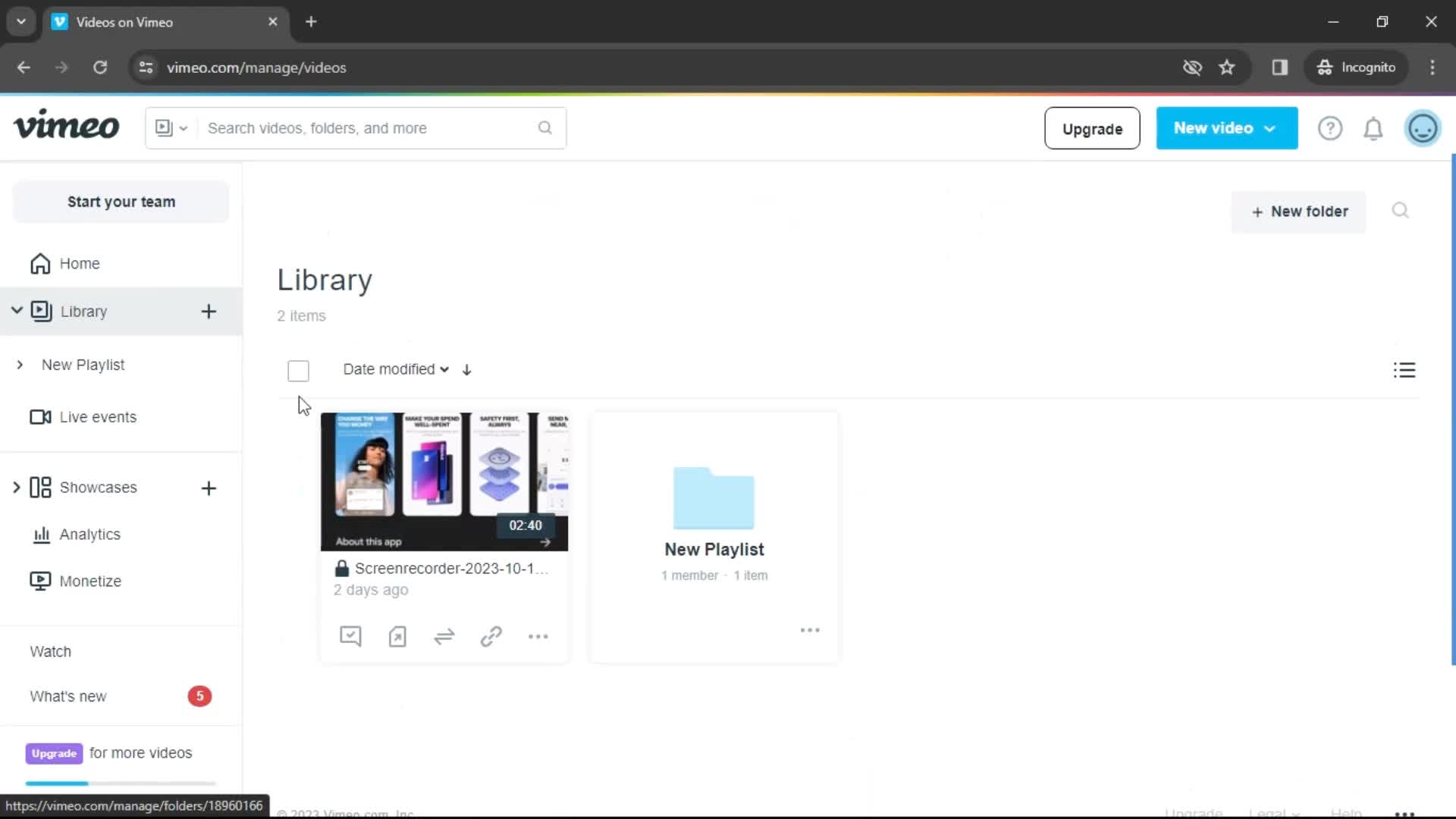 Vimeo library screenshot