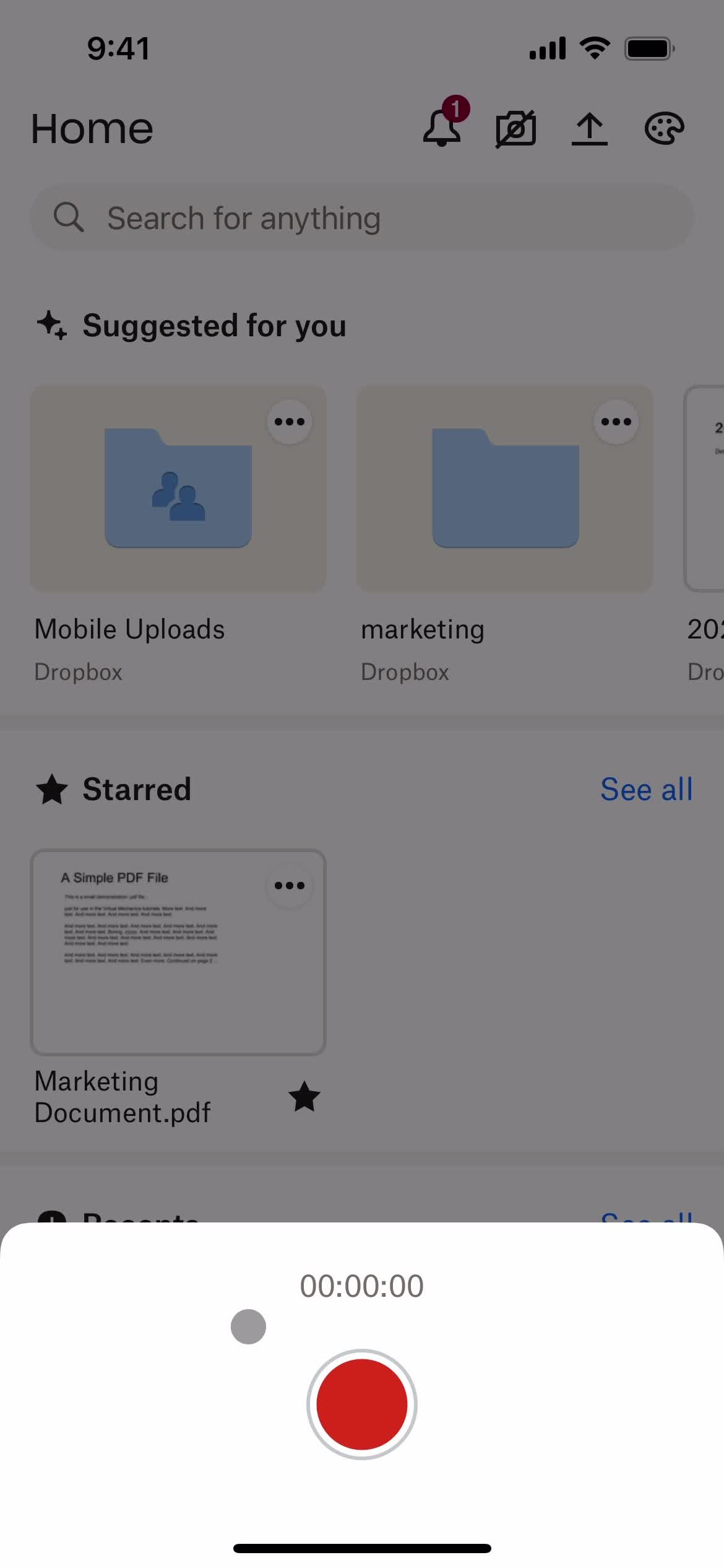 Dropbox record audio screenshot