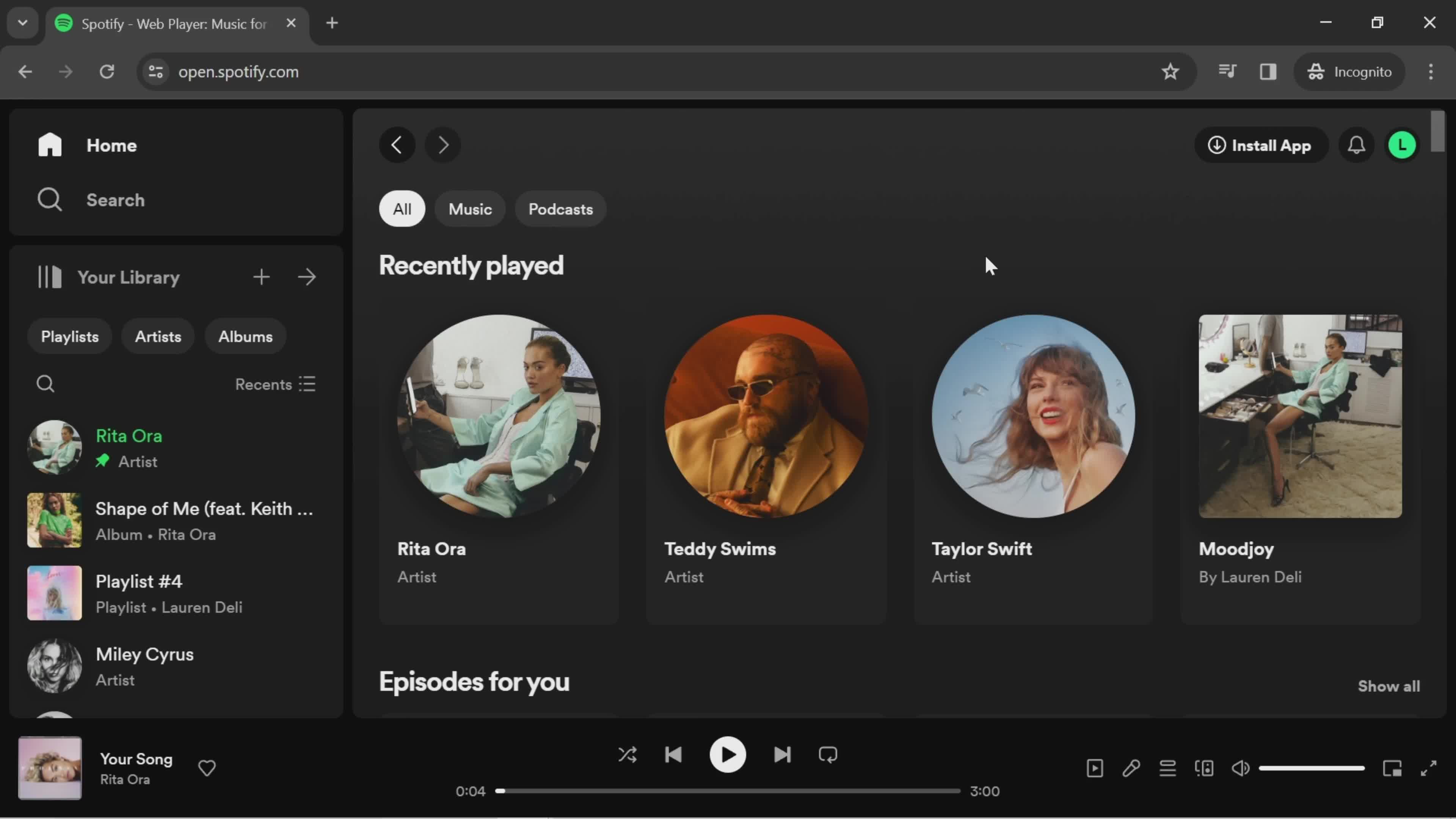 Spotify home screenshot