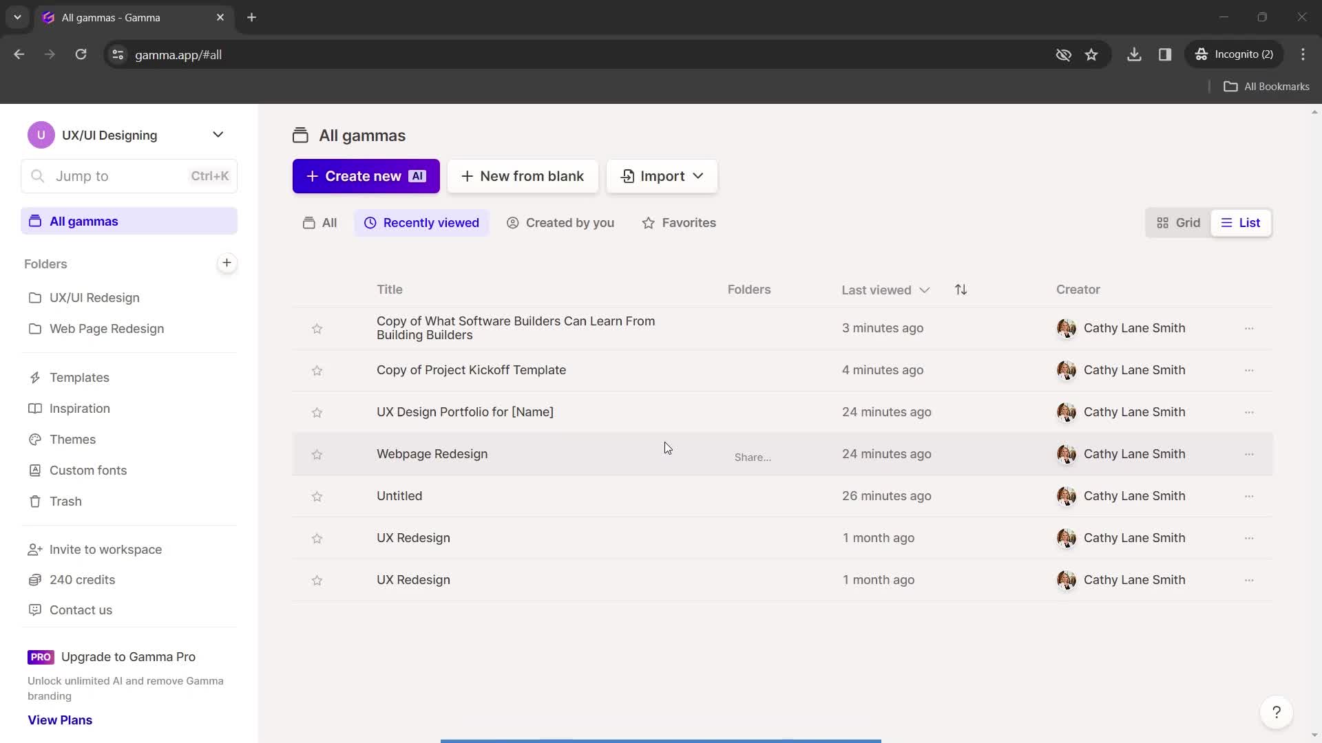 Gamma dashboard screenshot