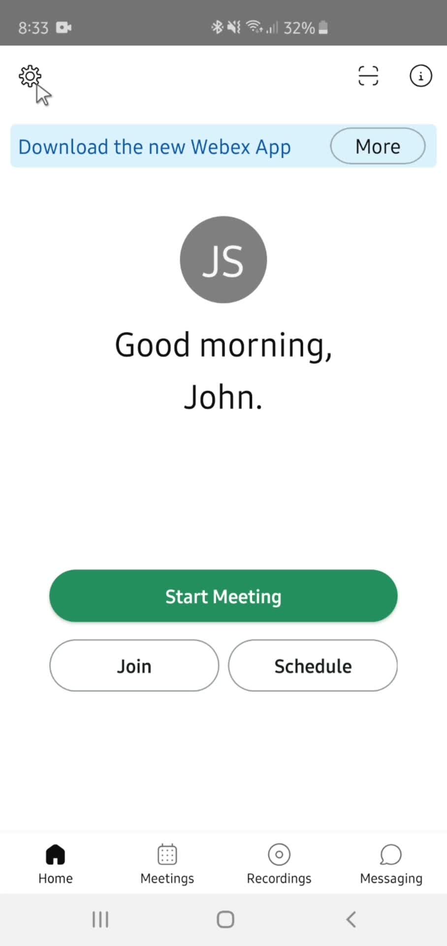 Webex home screenshot