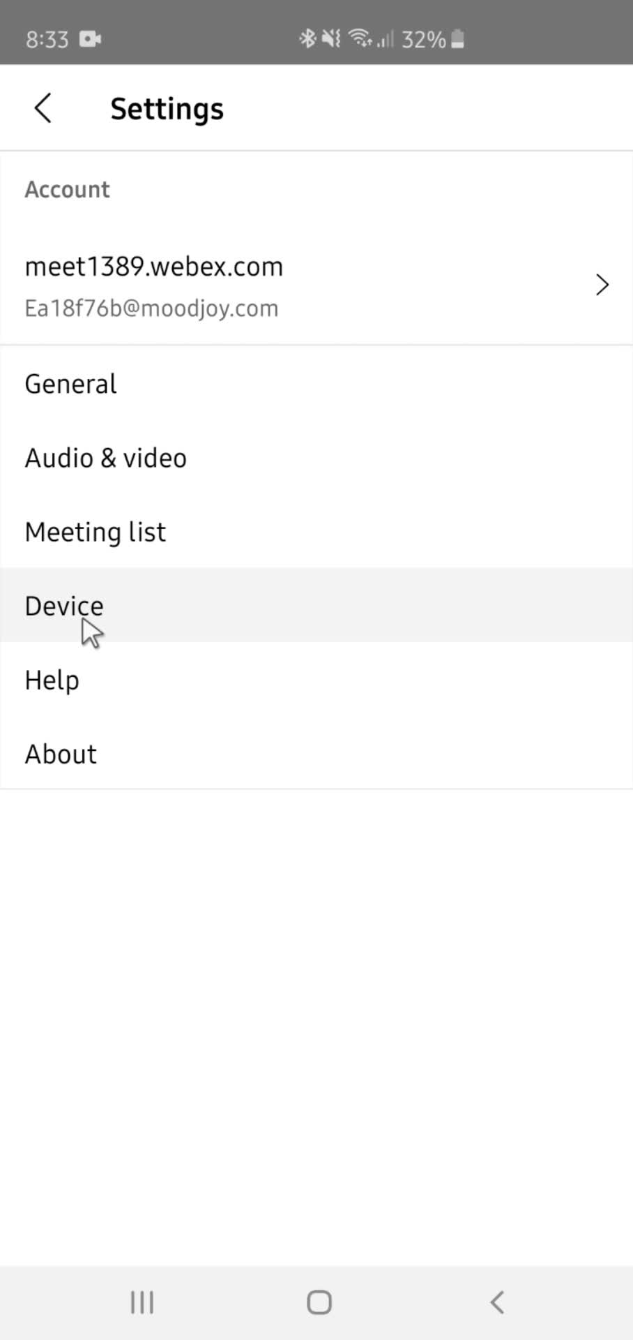 Webex settings screenshot