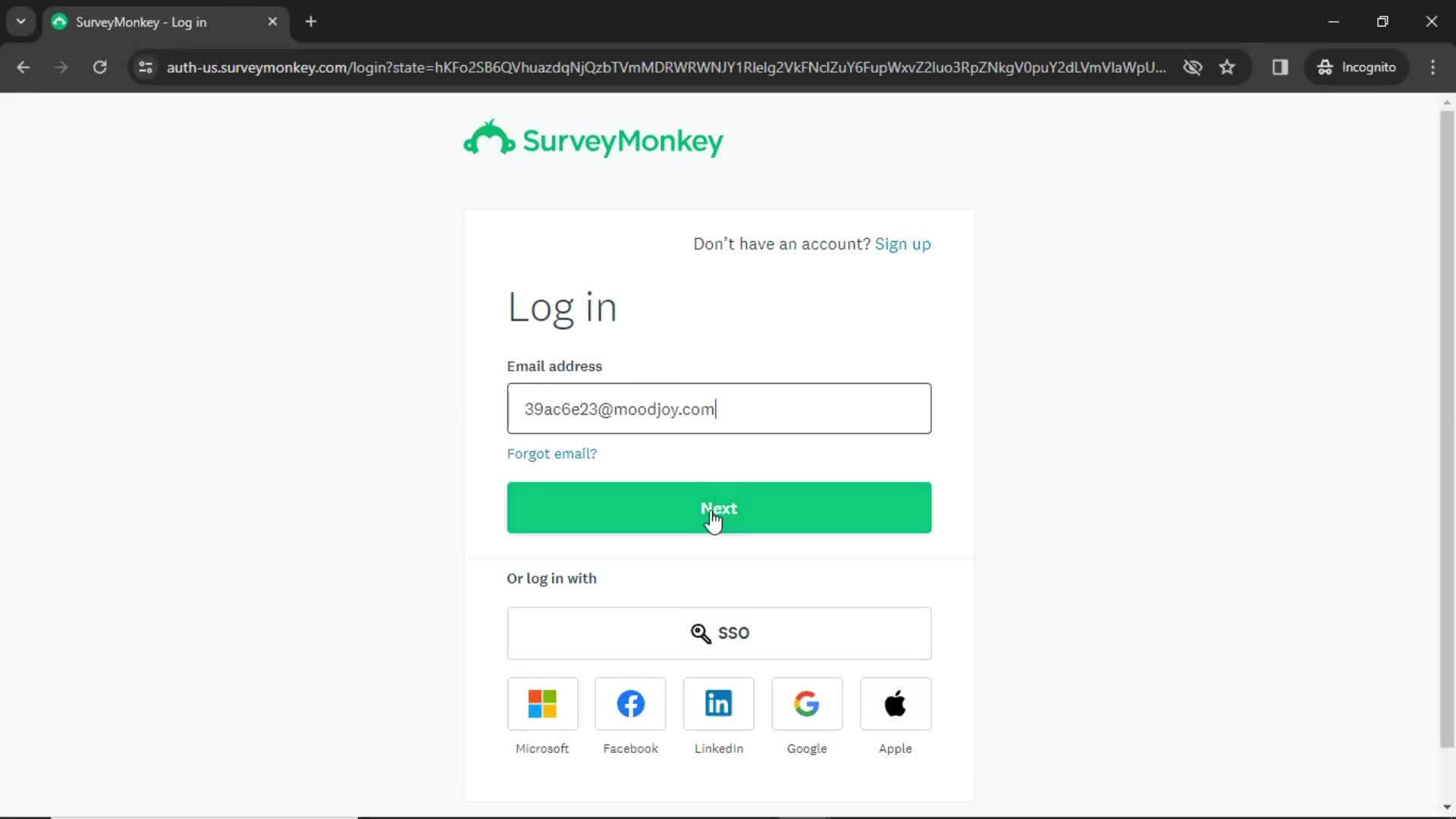 SurveyMonkey continue screenshot