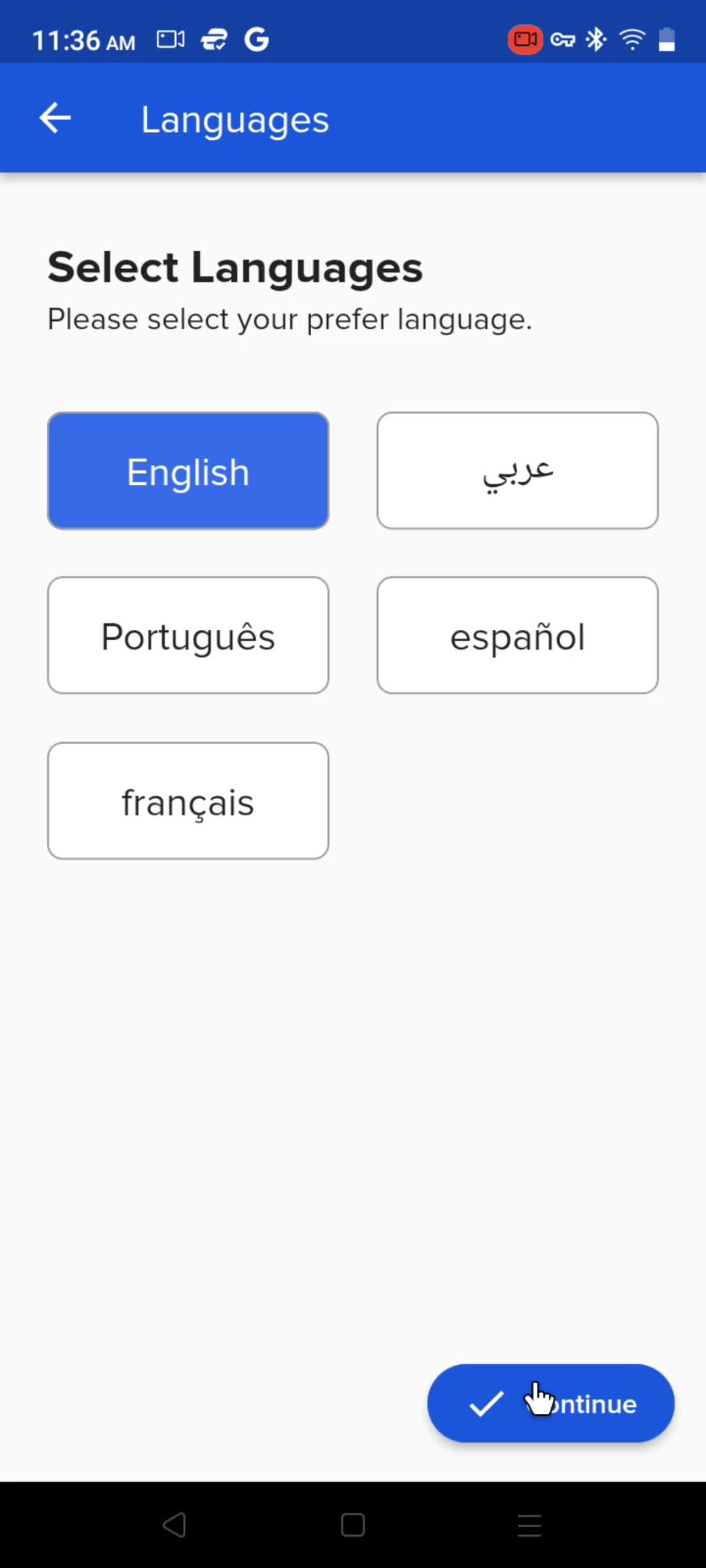 factoTime select language screenshot