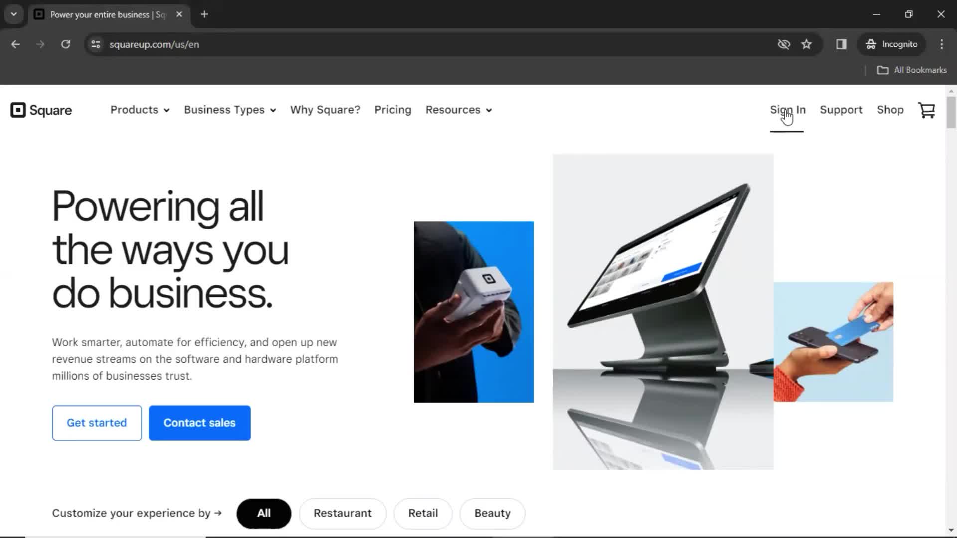 Square homepage screenshot