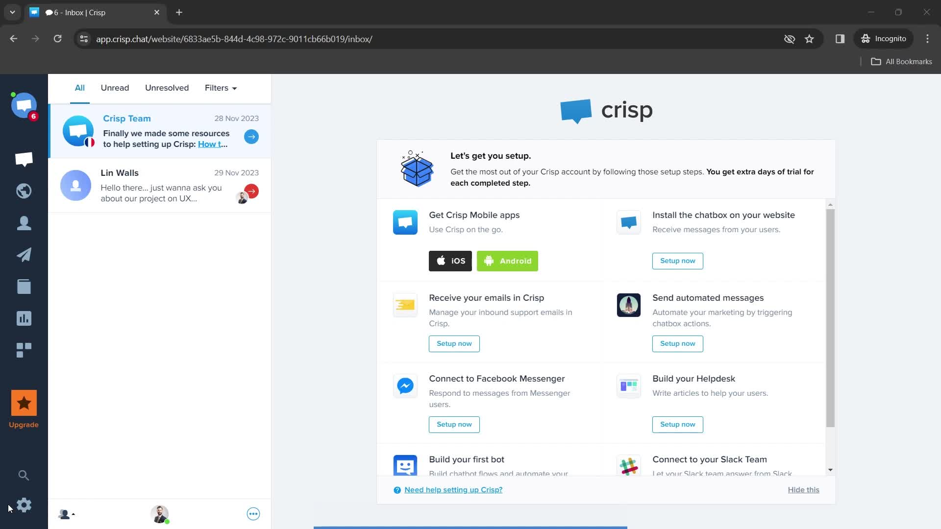 Crisp dashboard screenshot