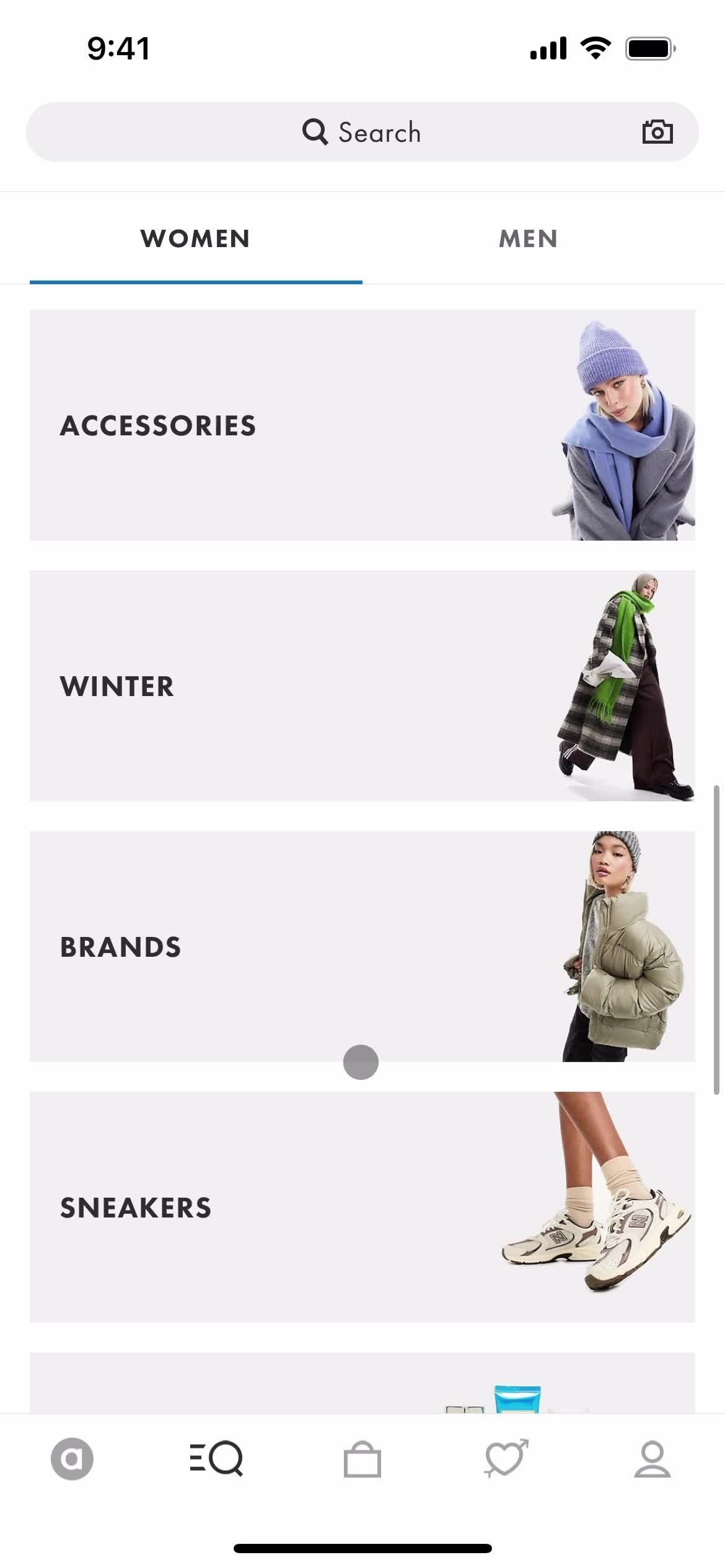 ASOS categories screenshot