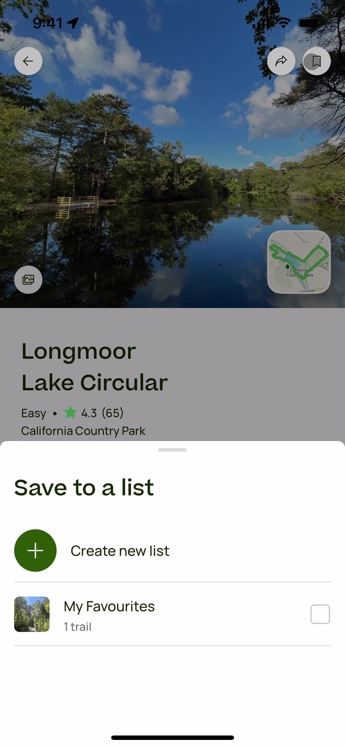 AllTrails added to favorites screenshot