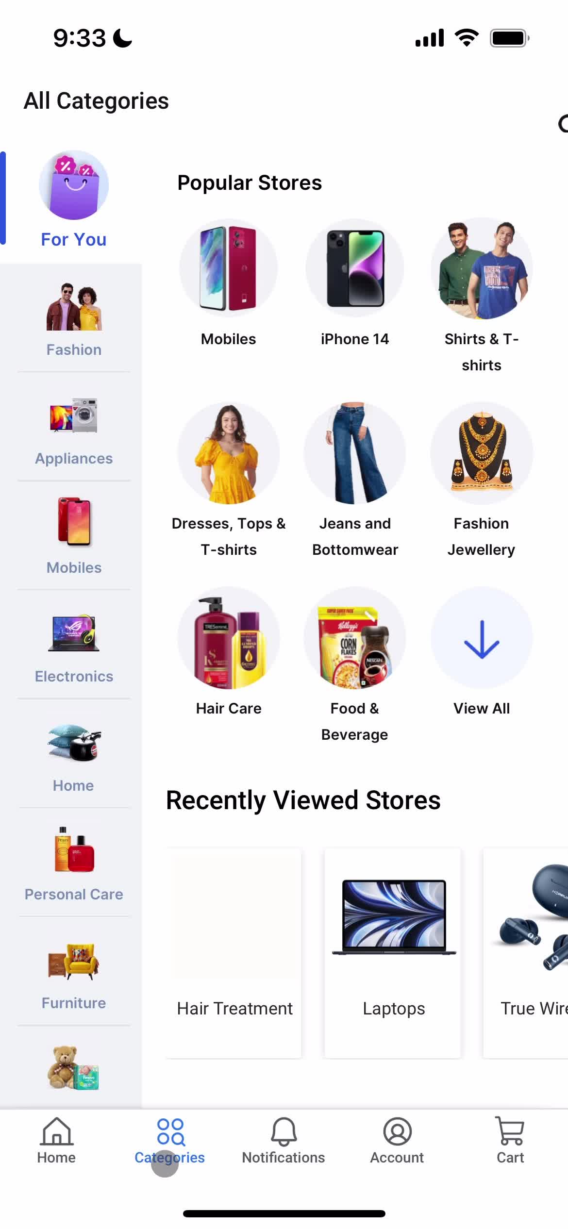 FlipKart categories screenshot