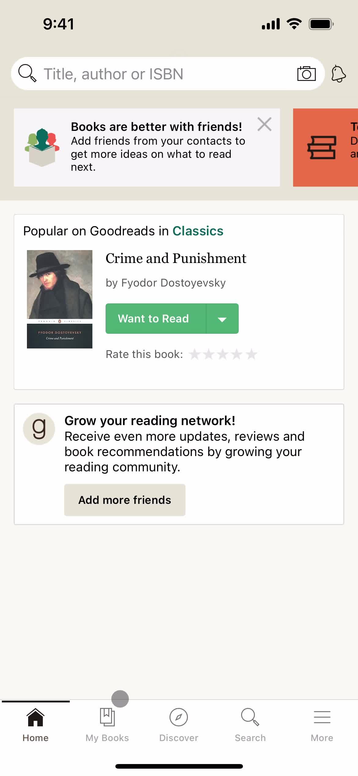 Goodreads home screenshot