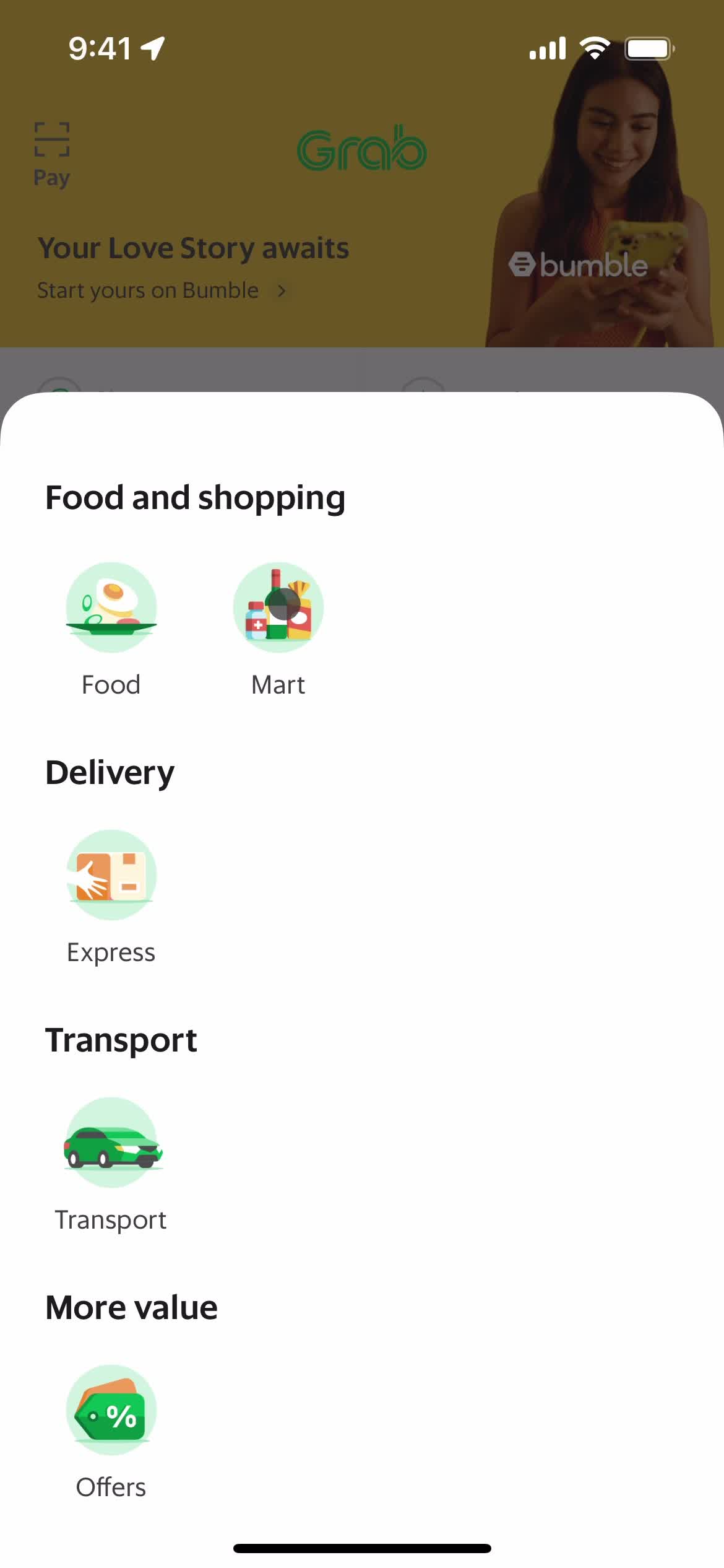 Grab categories screenshot