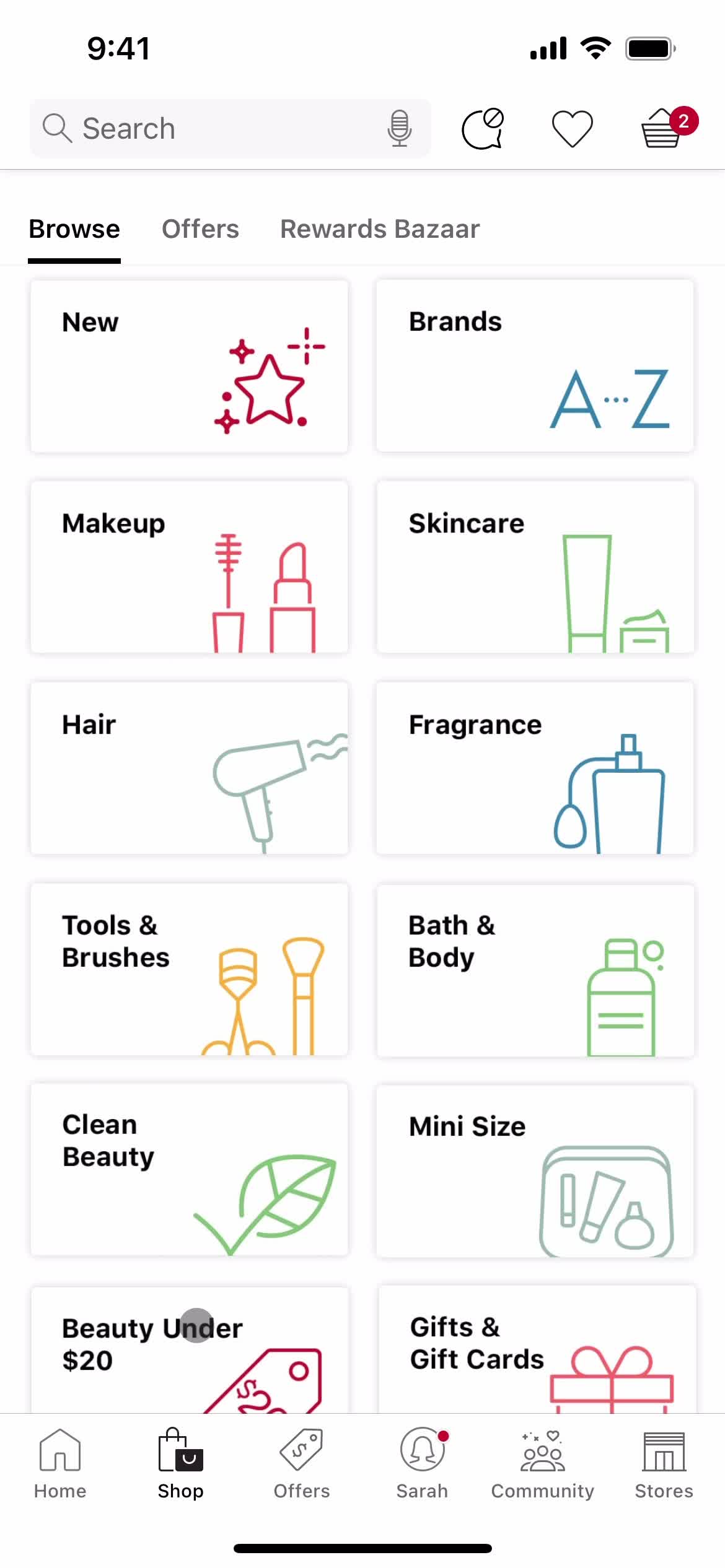 Sephora categories screenshot