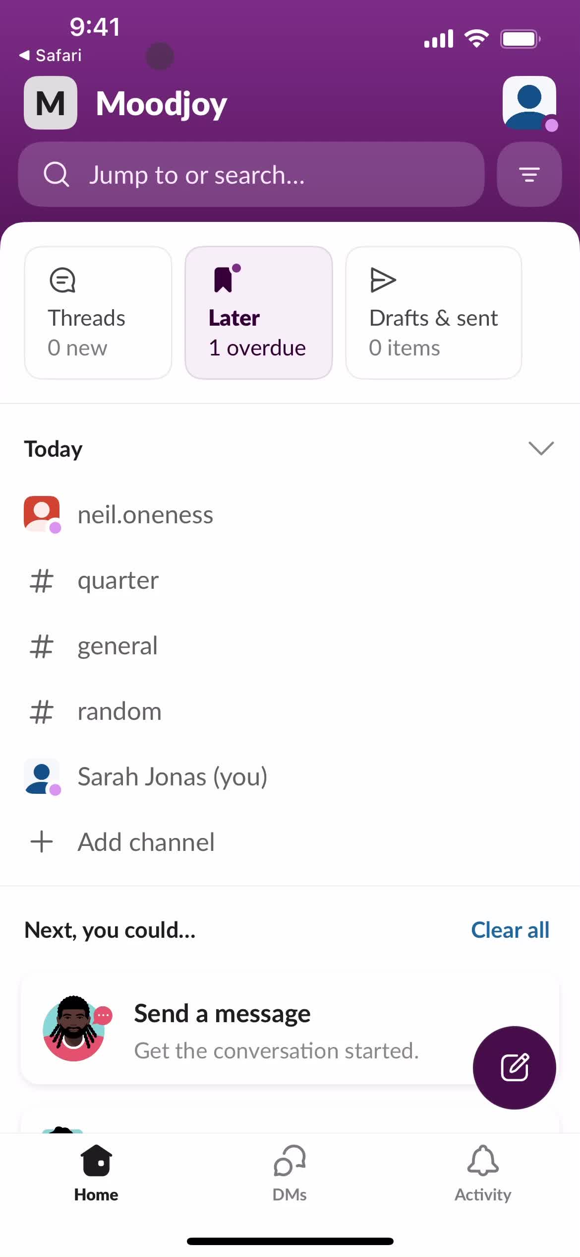 Slack home screenshot