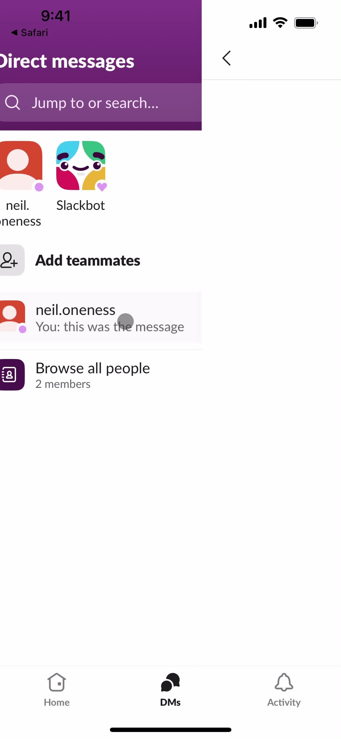 Slack direct messages screenshot