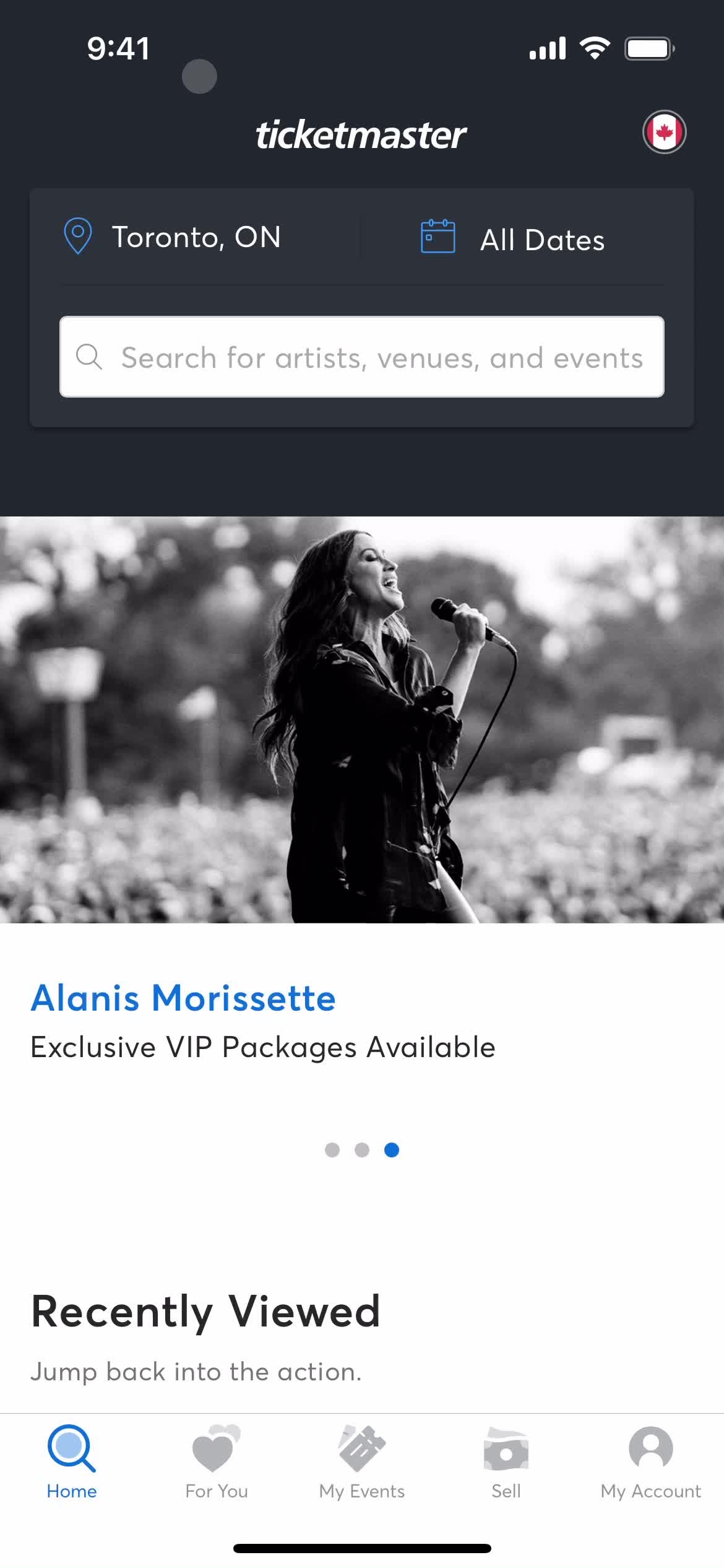 Ticketmaster home screenshot