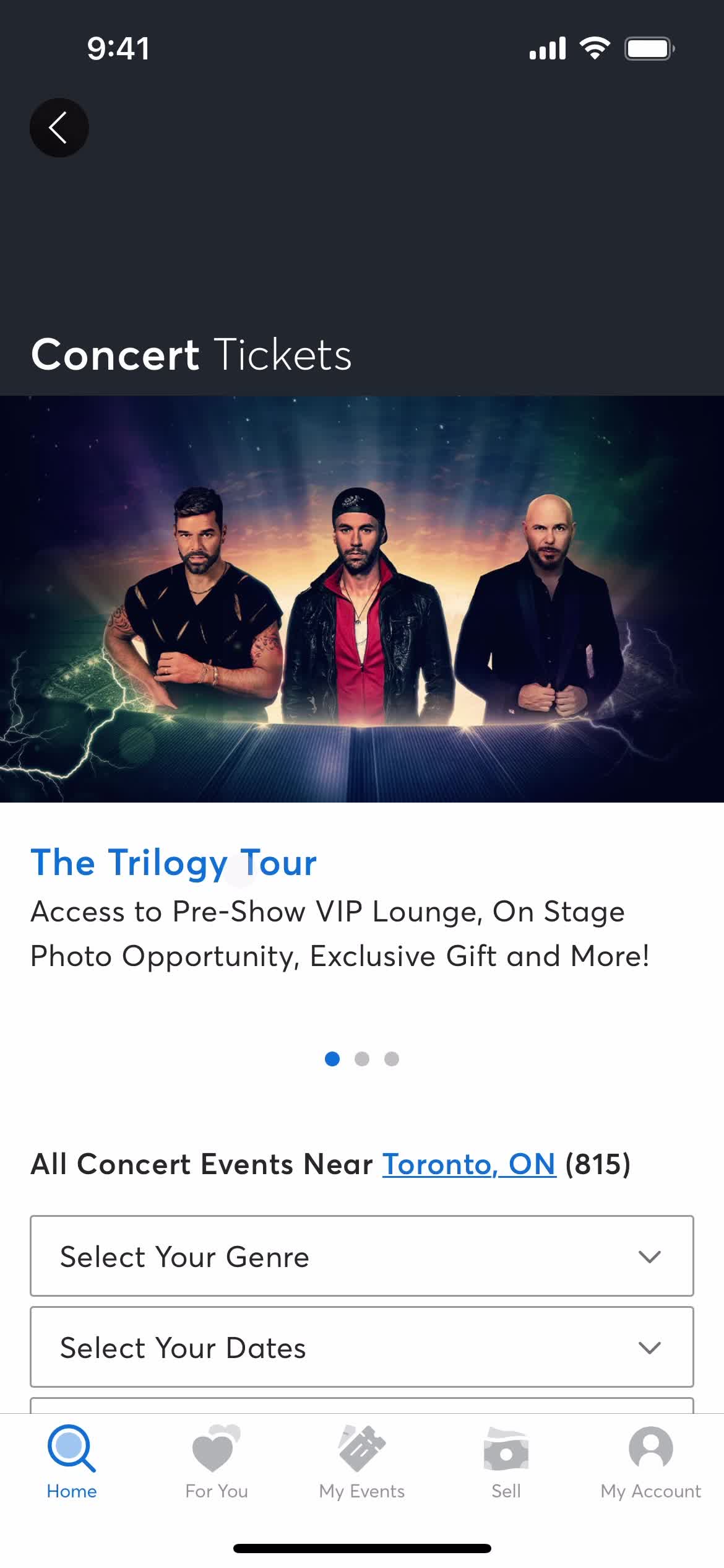 Ticketmaster category screenshot