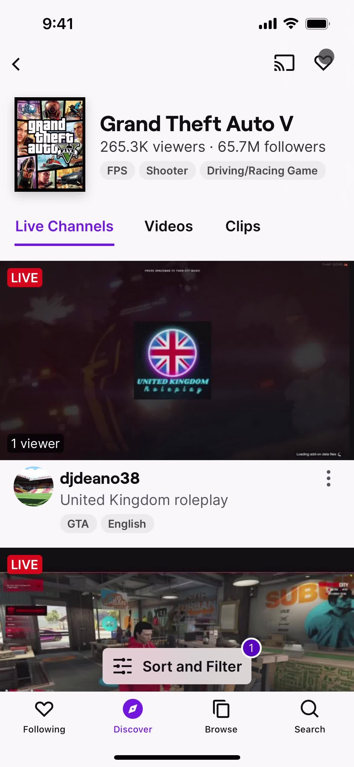 Twitch live channels screenshot