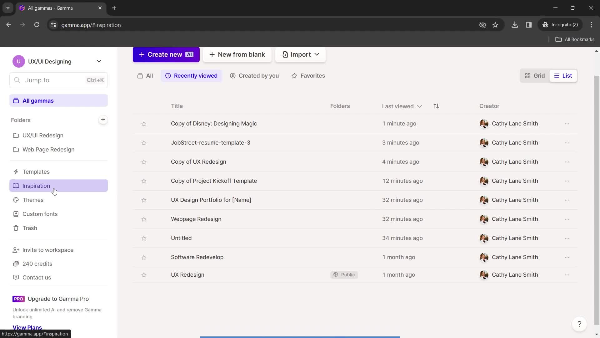 Gamma dashboard screenshot