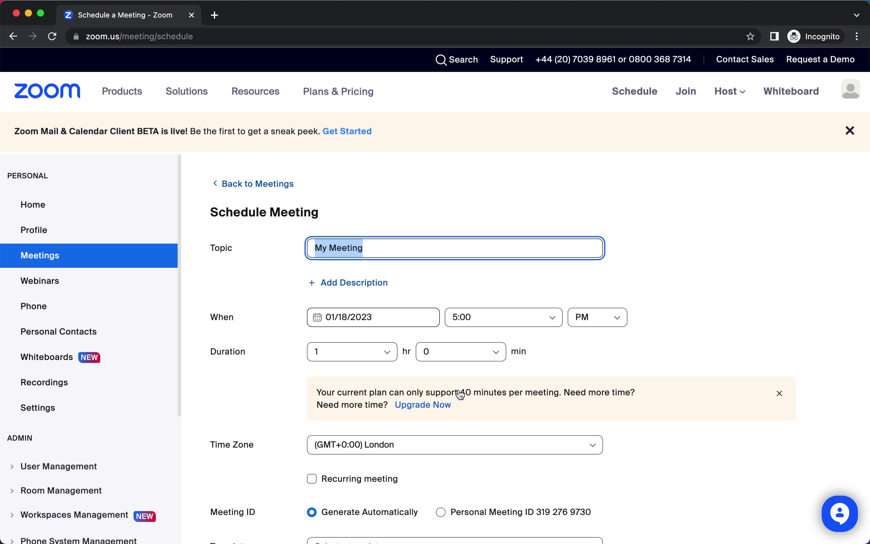 Zoom schedule meeting screenshot