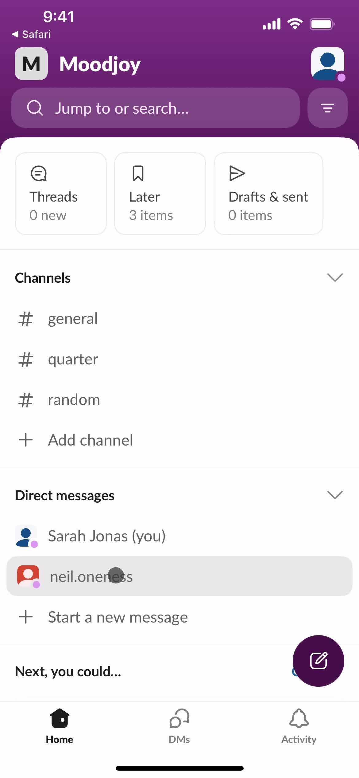 Slack home screenshot