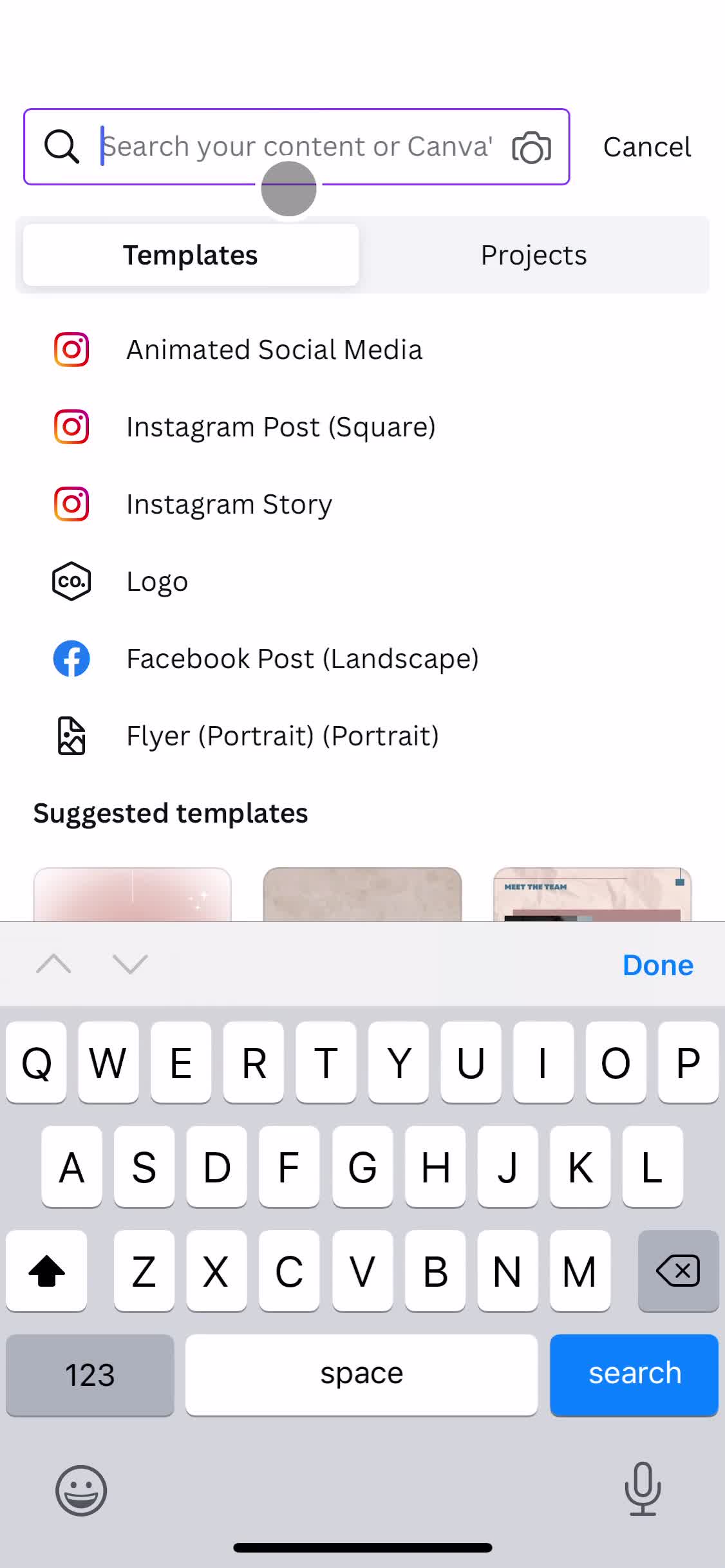 Canva search screenshot