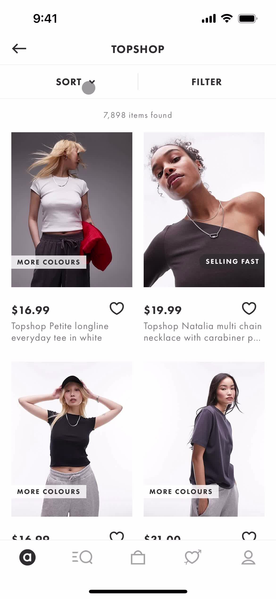 ASOS search results screenshot