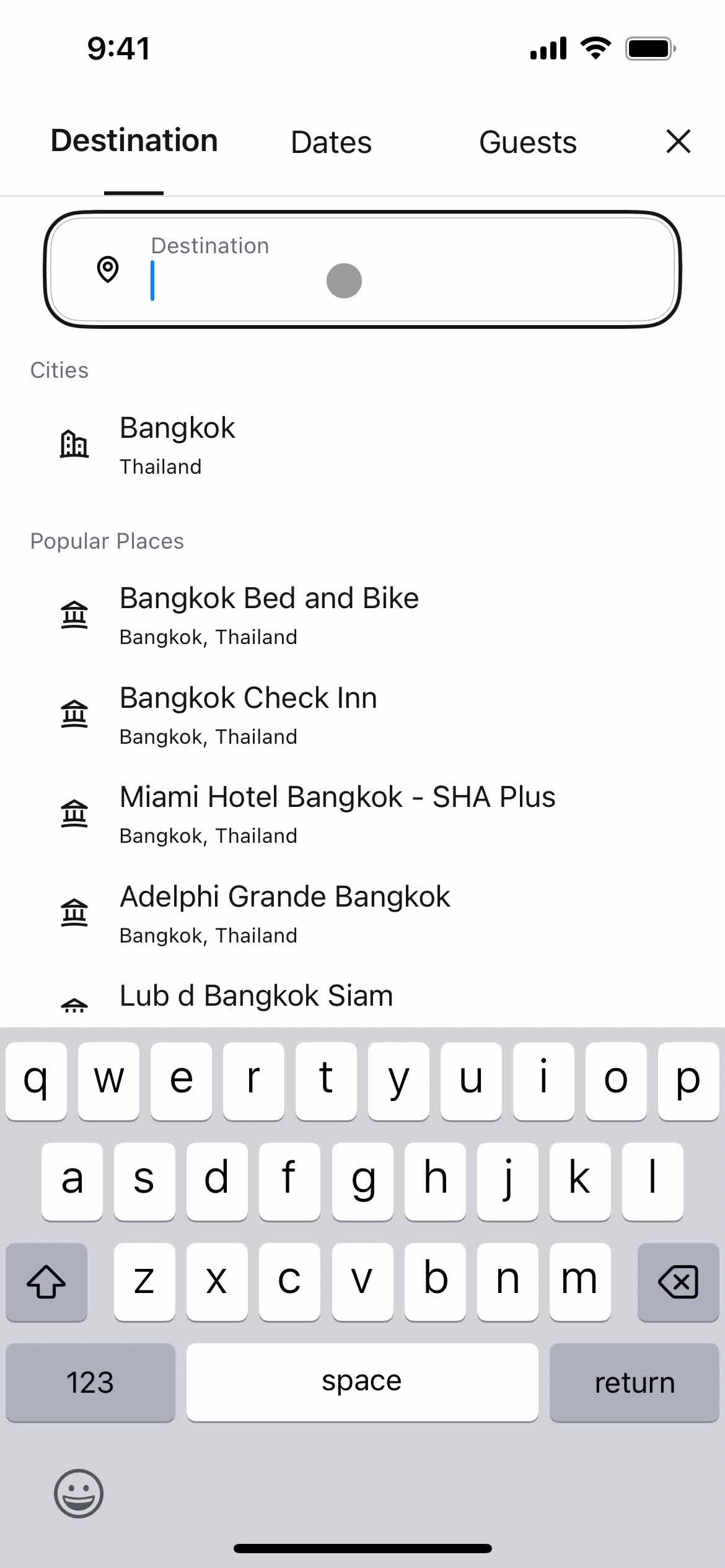 Hostelworld search location screenshot