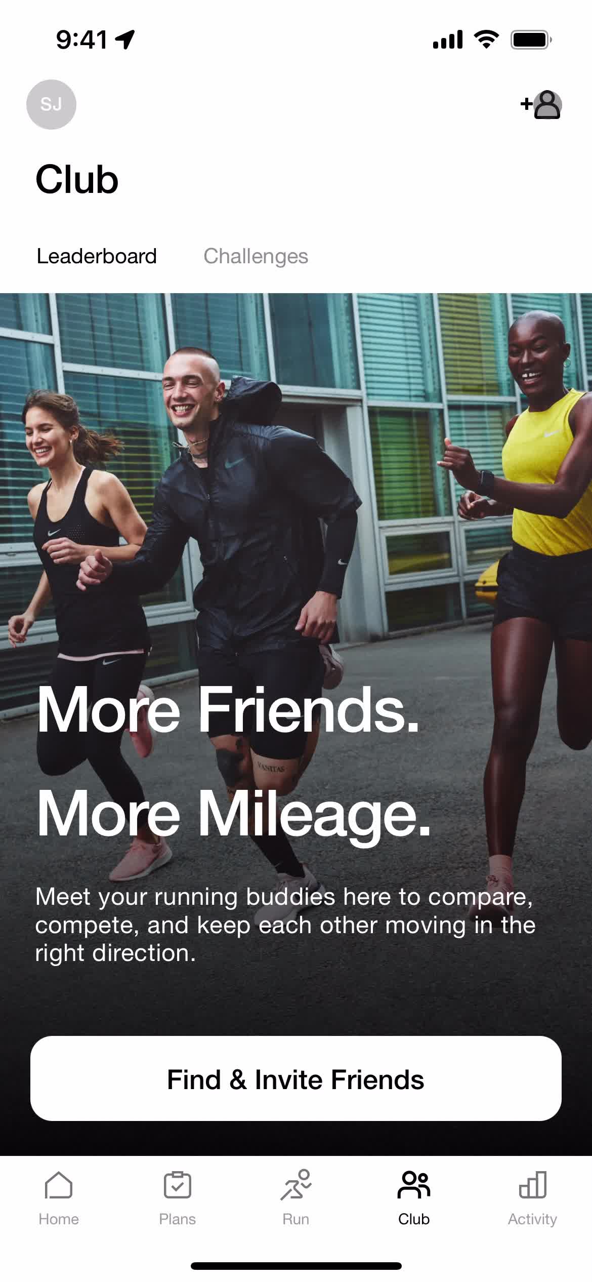 Nike Run Club invite friends screenshot