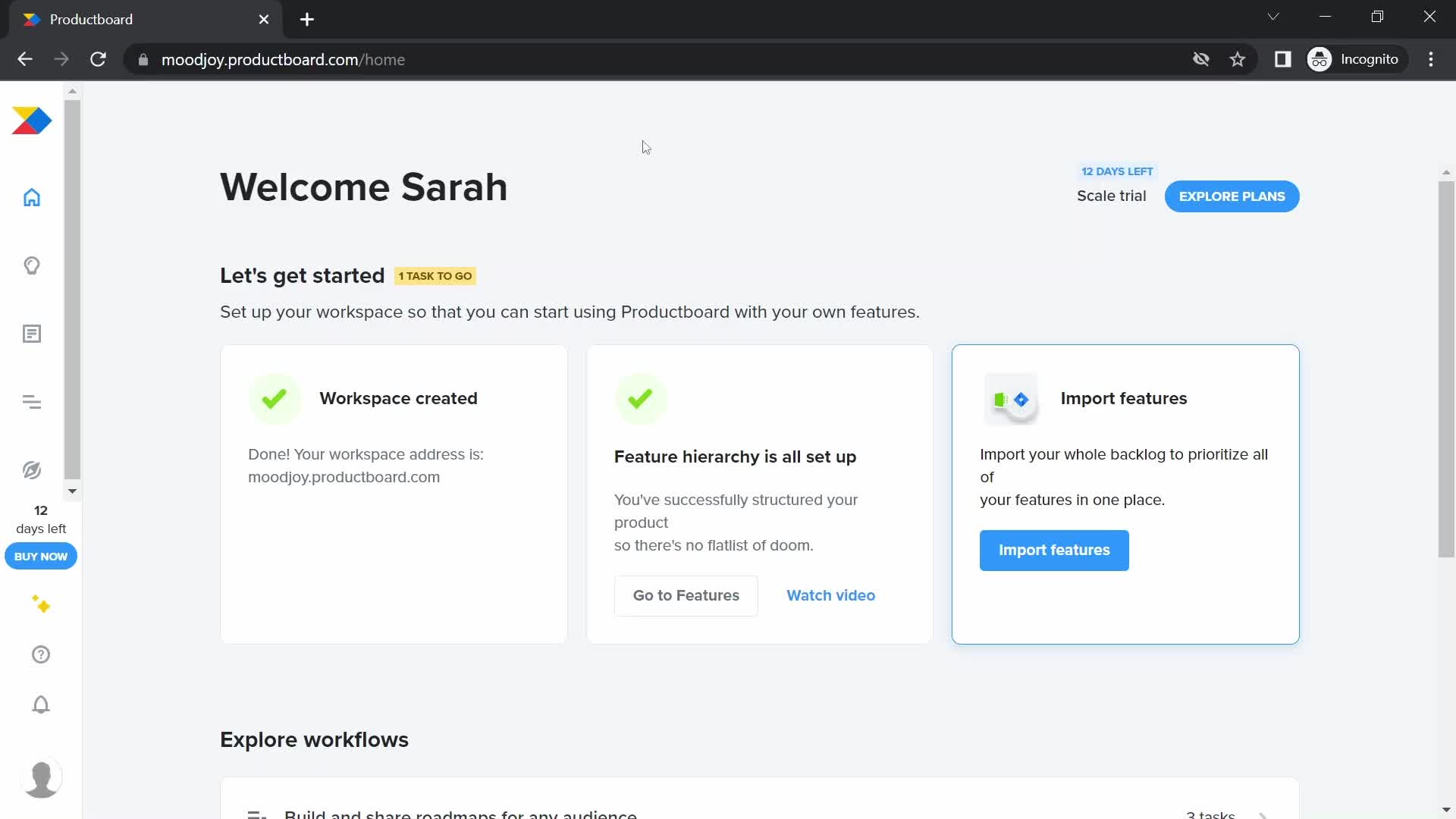 Productboard home screenshot