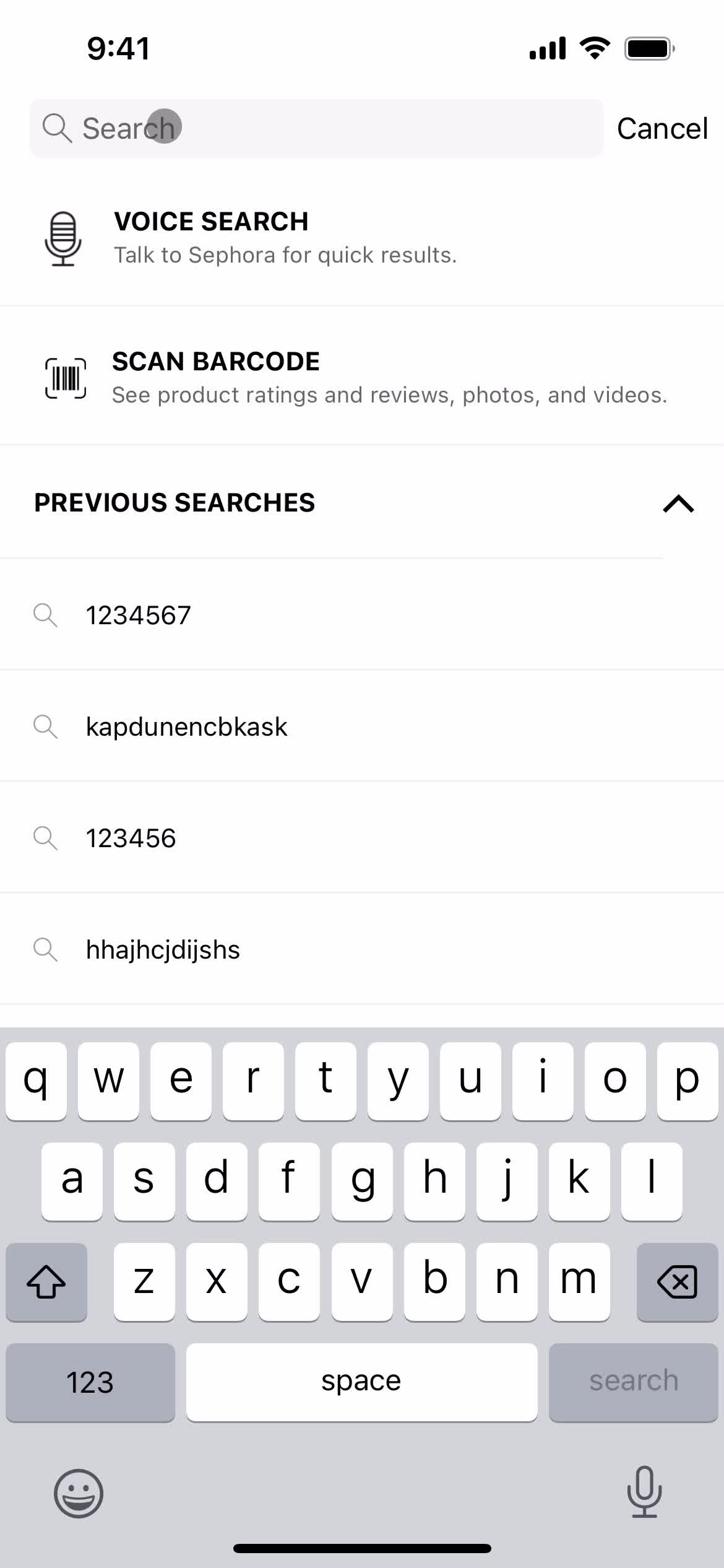 Sephora search screenshot