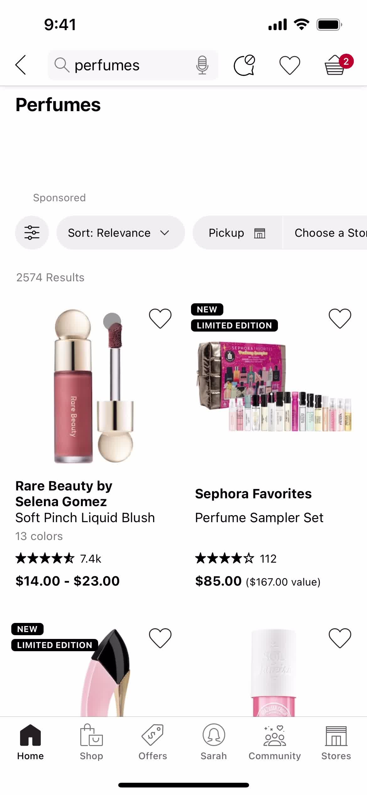 Sephora search results screenshot