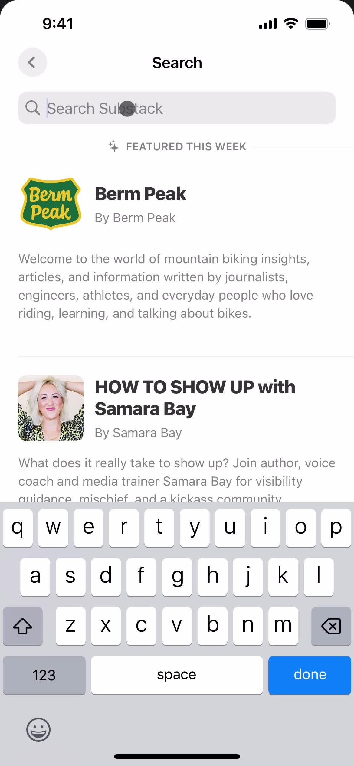 Substack search screenshot
