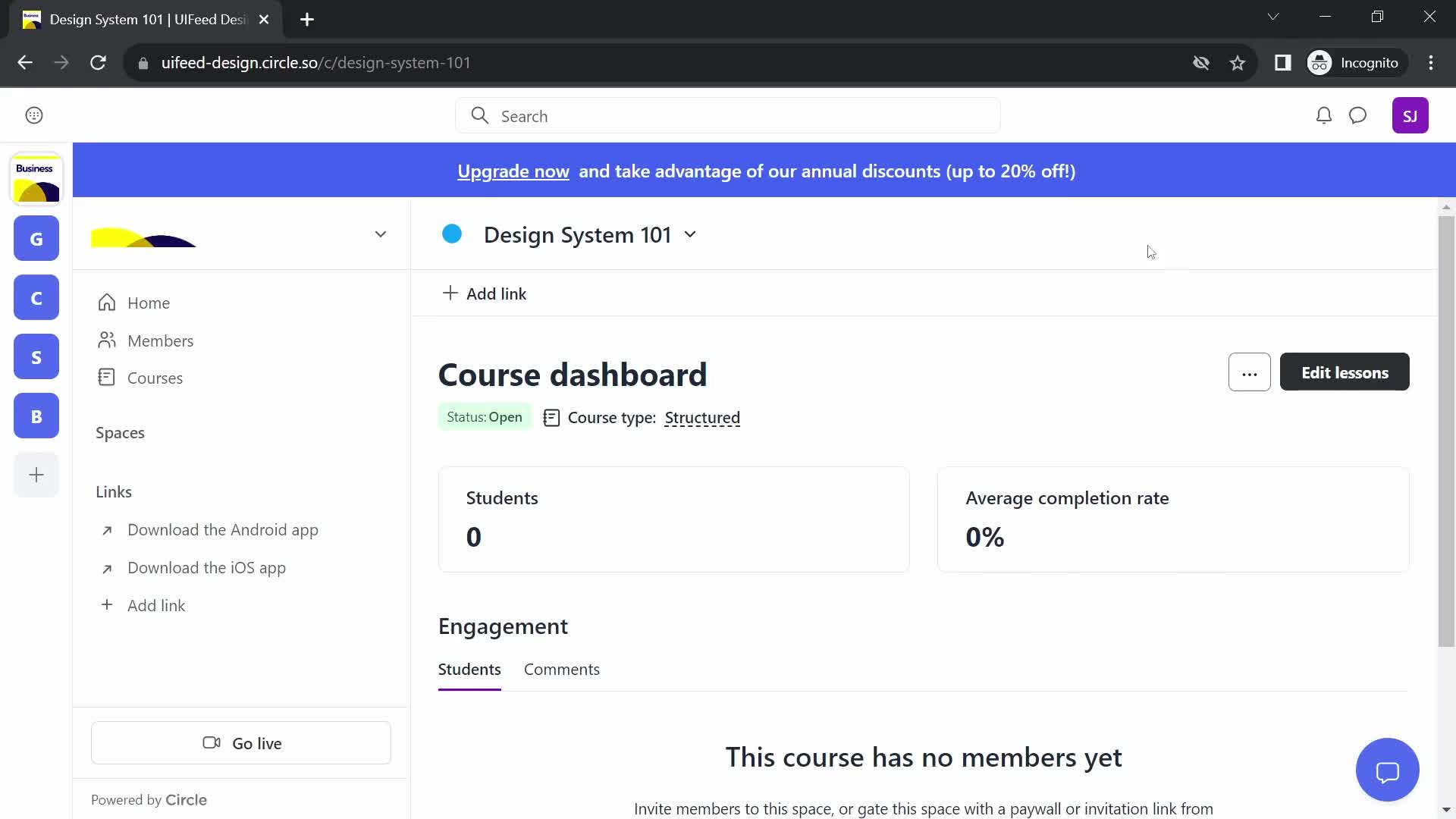 Circle dashboard screenshot