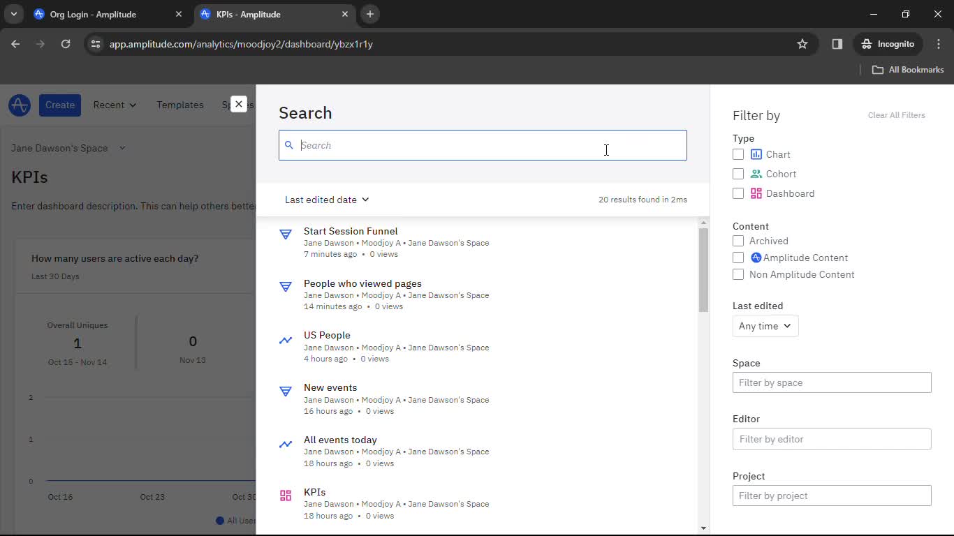 Amplitude search screenshot