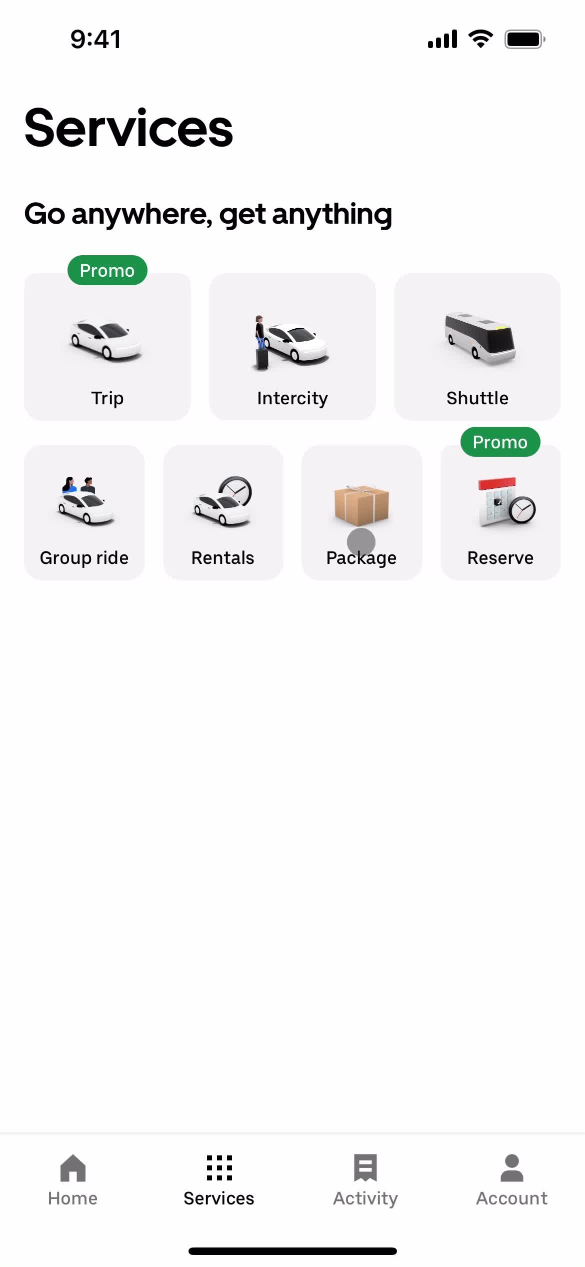 Uber services screenshot