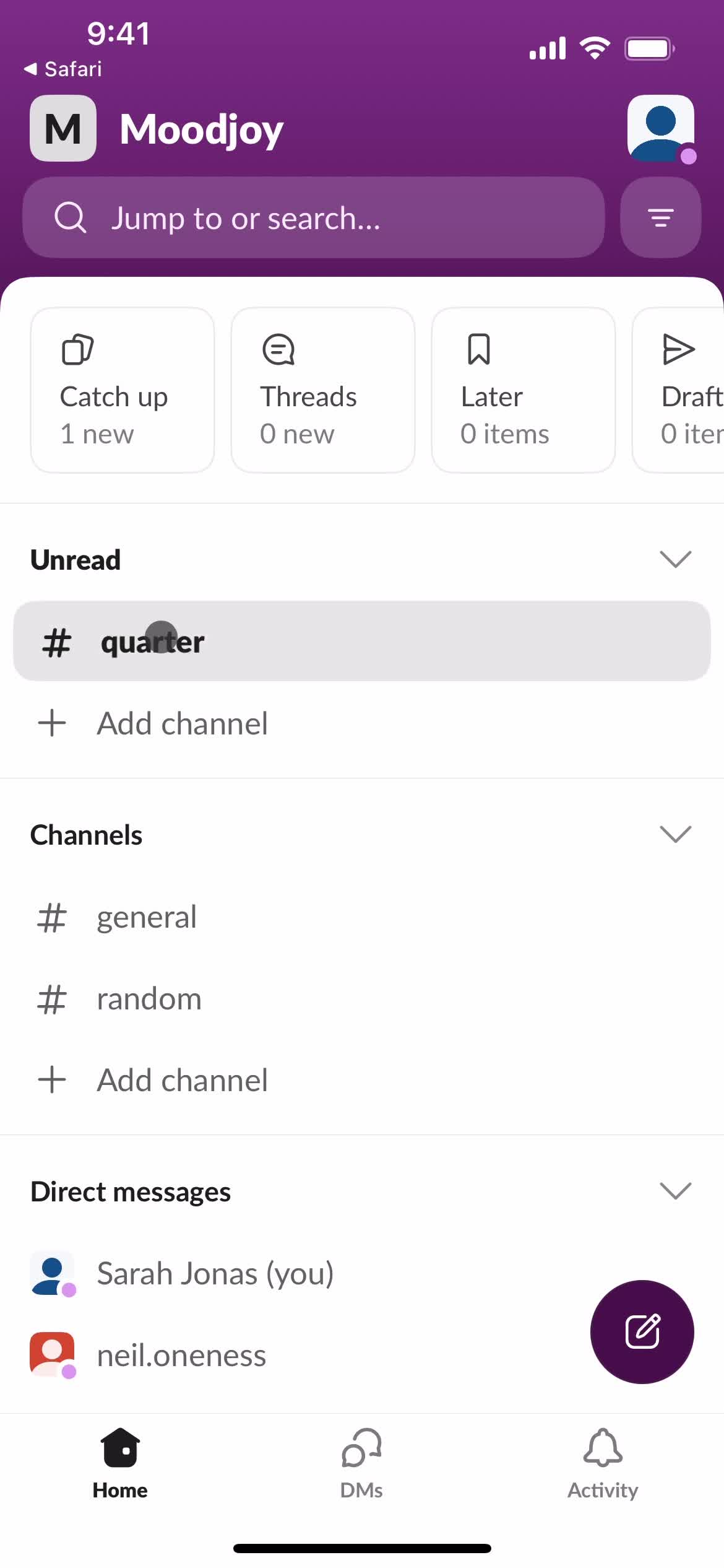 Slack home screenshot