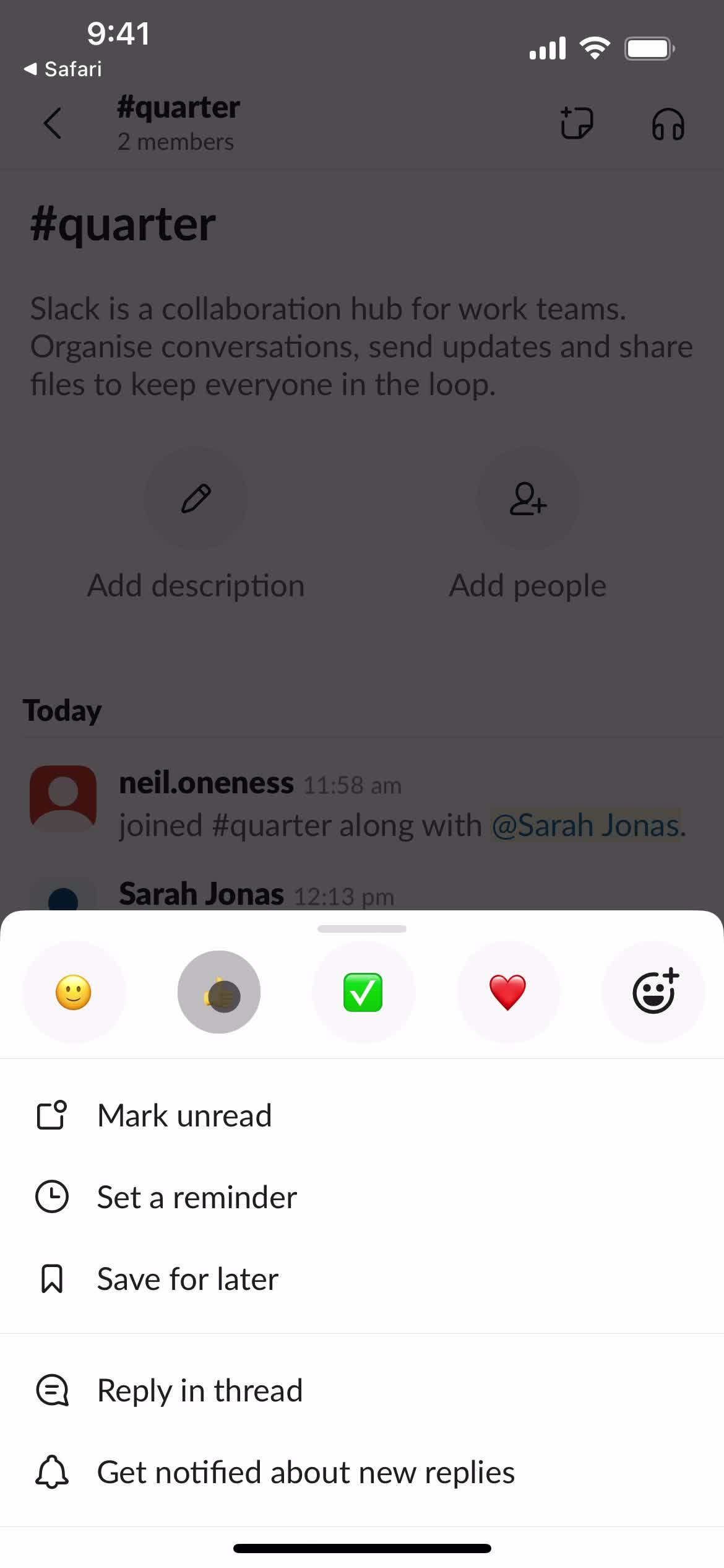 Slack action menu screenshot