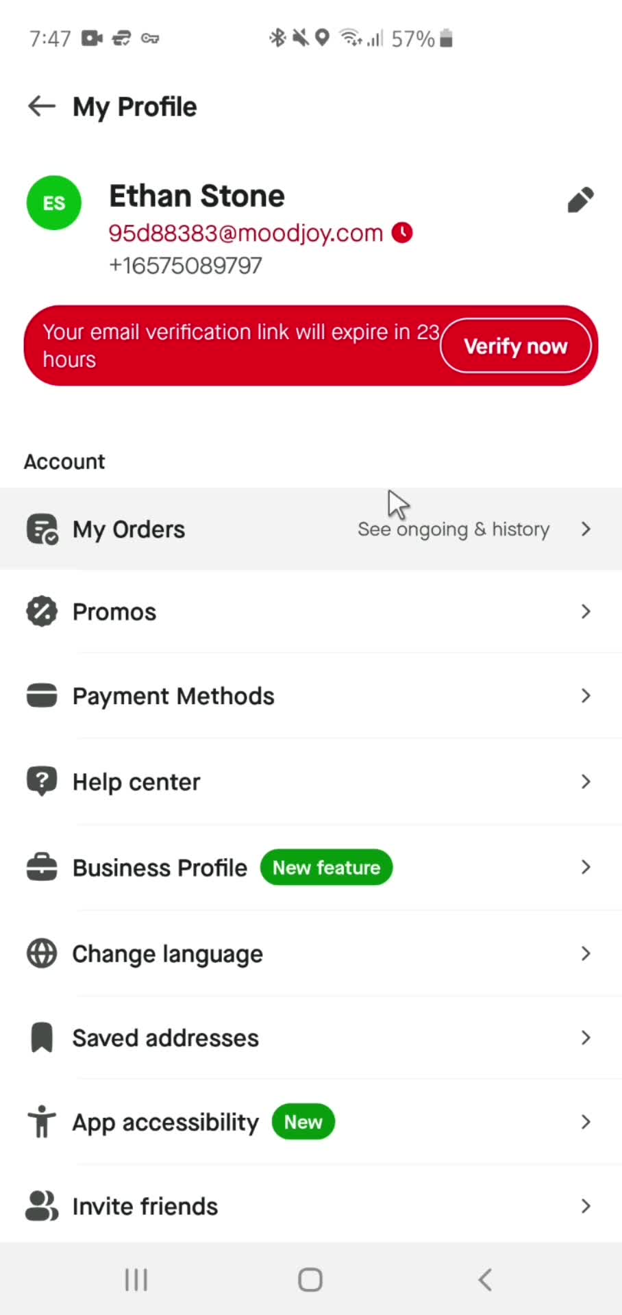 Gojek account menu screenshot