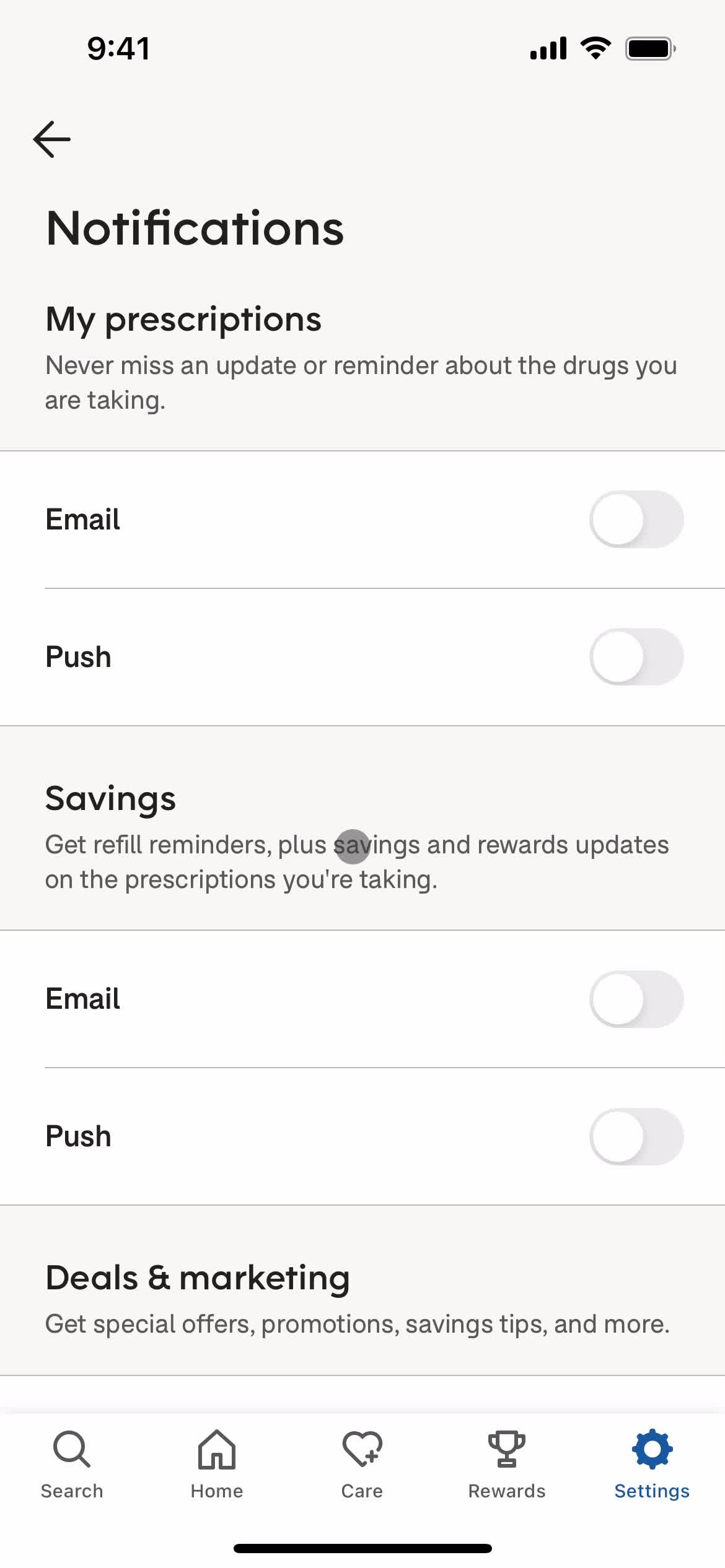 GoodRx notification settings screenshot