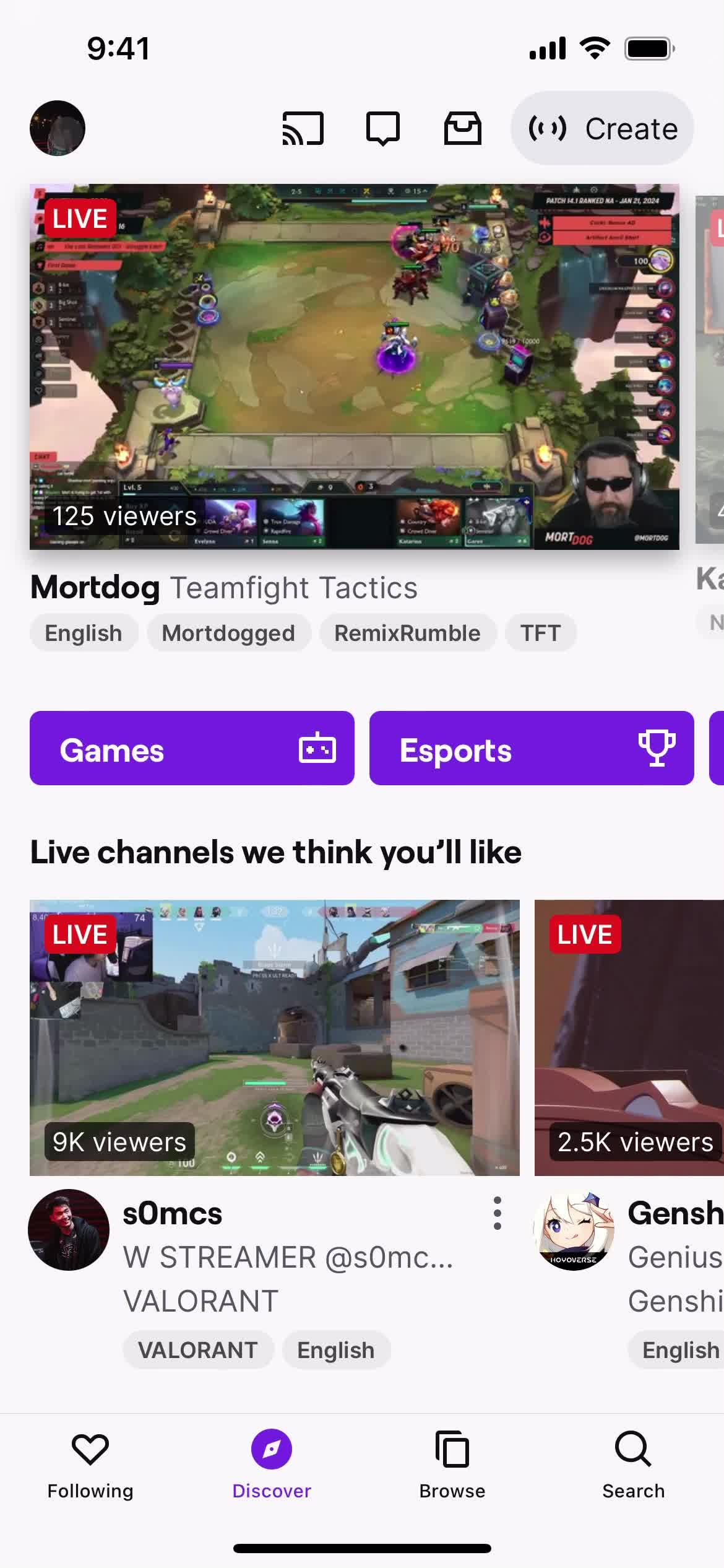 Twitch home screenshot